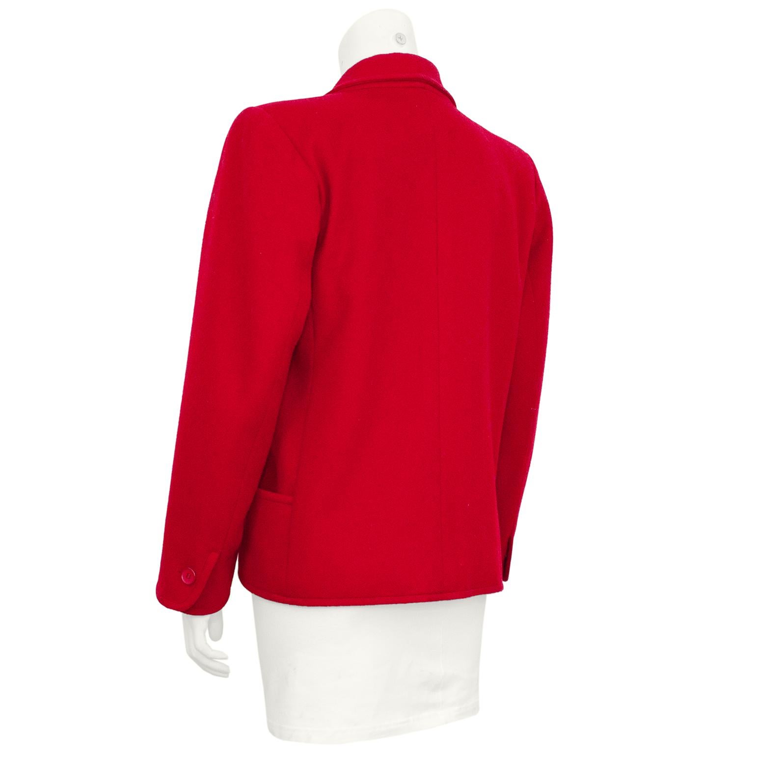 Rosso Giacca con collo a scialle in lana rossa di Saint Laurent degli anni '70 in vendita