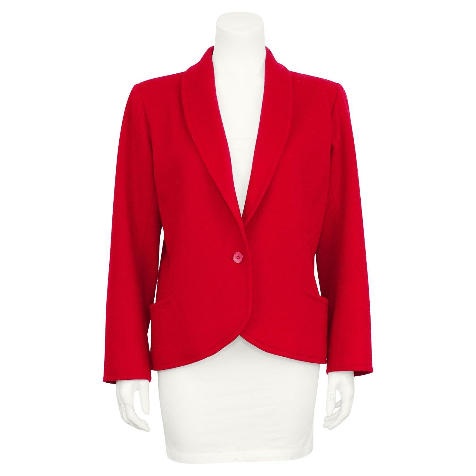 Giacca con collo a scialle in lana rossa di Saint Laurent degli anni '70 in vendita