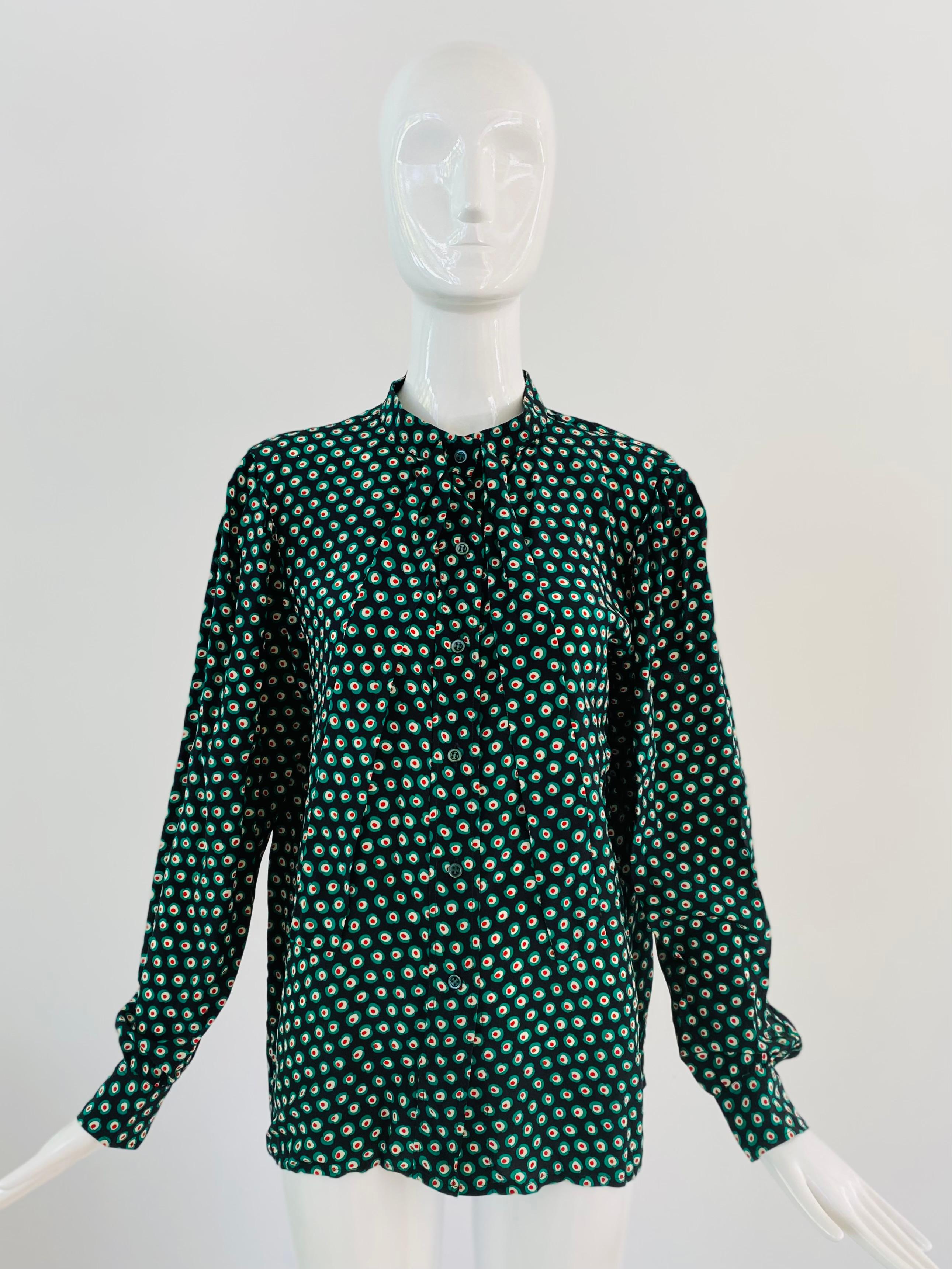 1970s Saint Laurent Rive Gauche Green Silk Top For Sale at 1stDibs