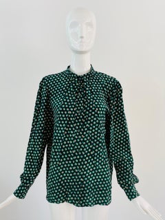 1970s Saint Laurent Rive Gauche Green Silk Top