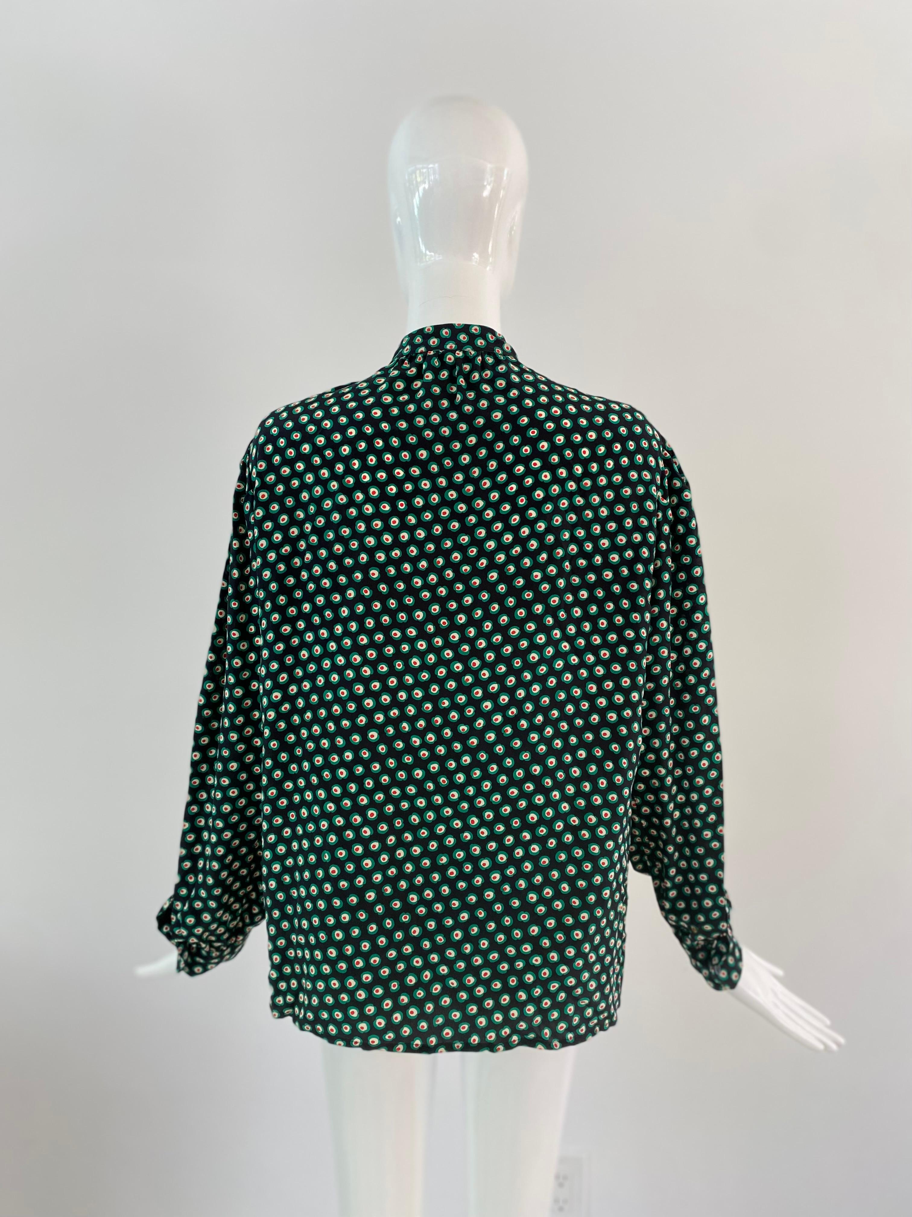 1970s Saint Laurent Rive Gauche Green Silk Top In Good Condition For Sale In Miami, FL