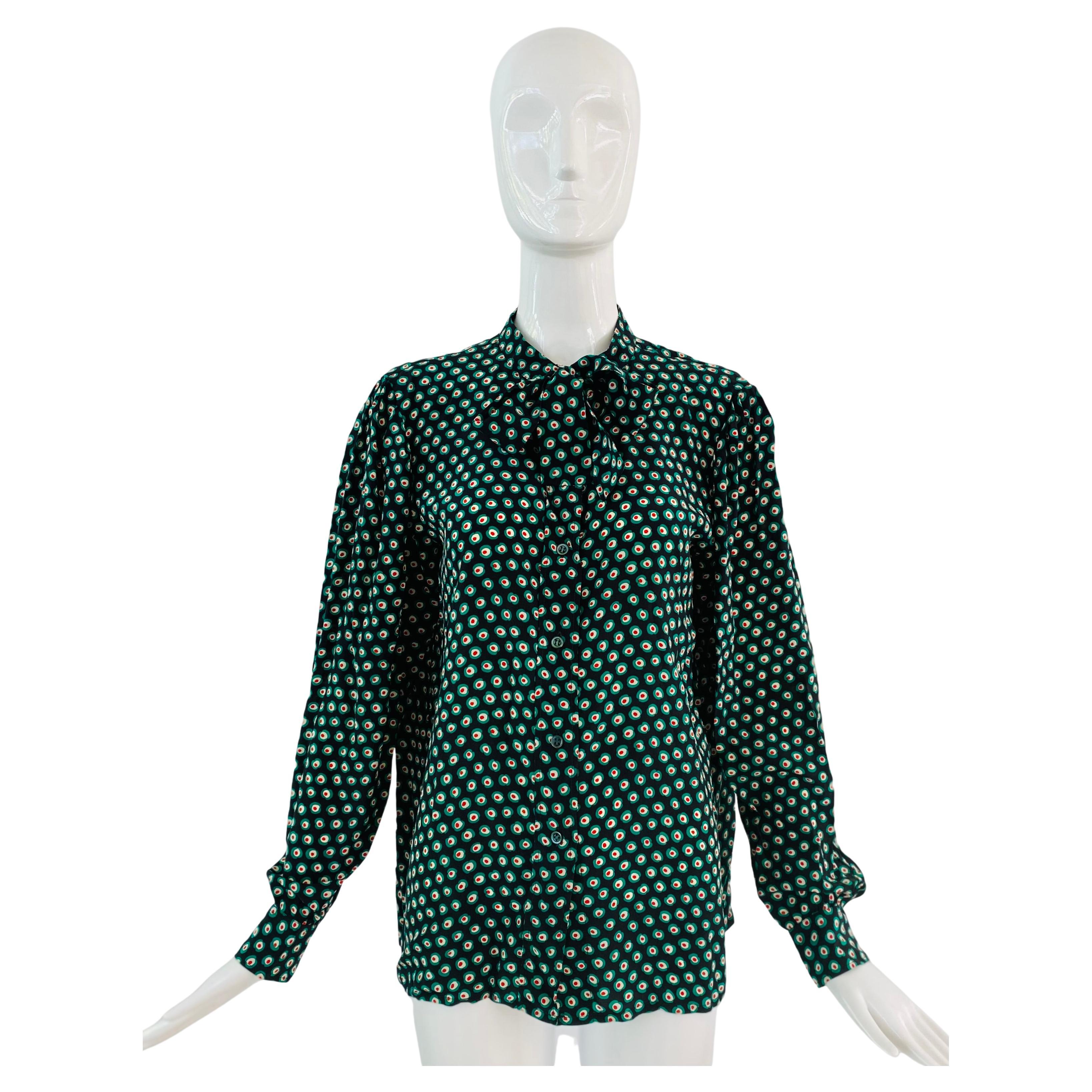 1970s Saint Laurent Rive Gauche Green Silk Top For Sale at 1stDibs