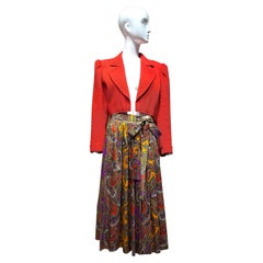 1970s Saint Laurent  Purple, Orange, Yellow Paisley Print Cotton Skirt