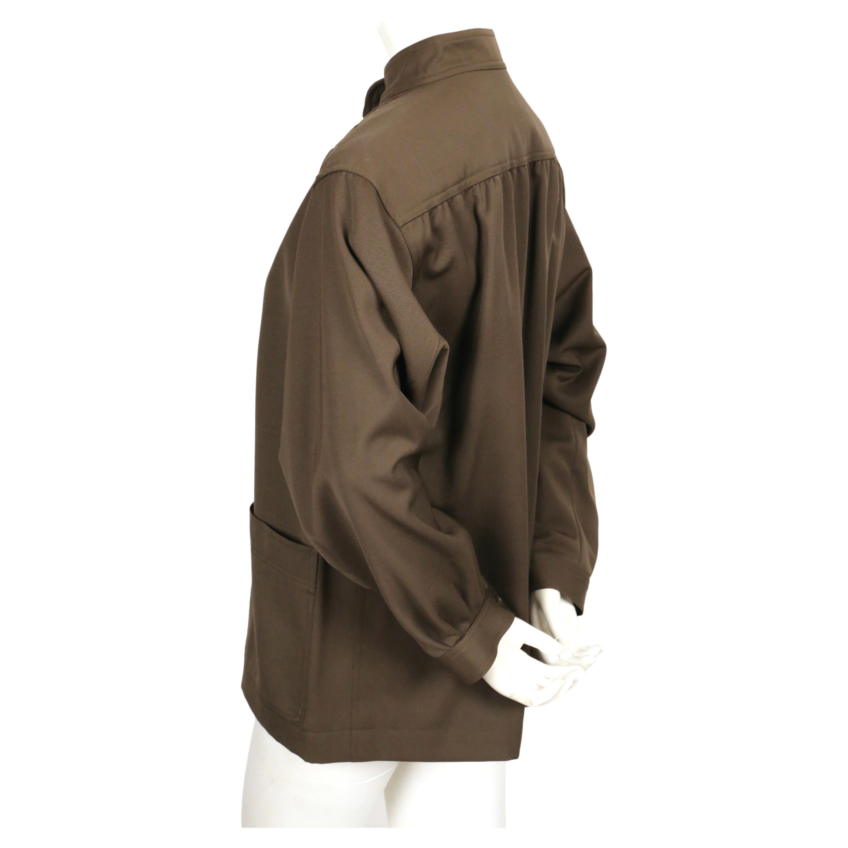 Women's or Men's 1970's SAINT LAURENT wool gabardine jacket with patch pockets & shoulder pleats