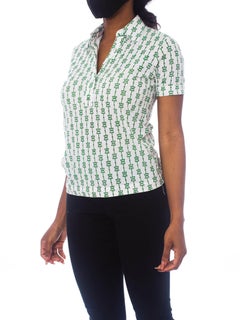 1970S SAKS 5Th AVE GUCCI Style Cotton Jersey Status Print Polo Top