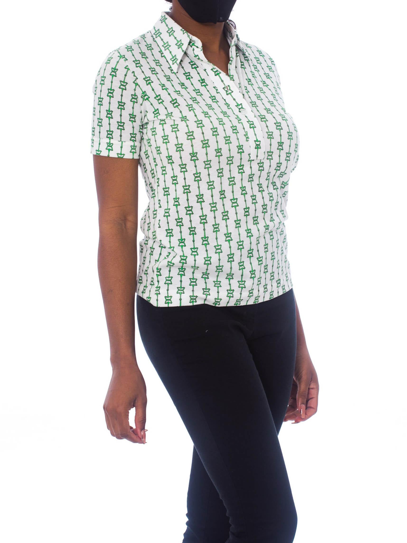 1970S SAKS 5Th AVE GUCCI Style Cotton Jersey Status Print Polo Top 1