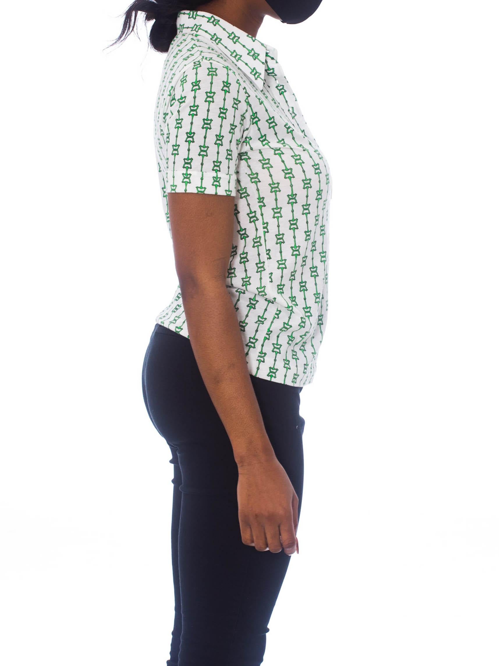 1970S SAKS 5Th AVE GUCCI Style Cotton Jersey Status Print Polo Top 2