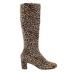 1970s Saks 5th Avenue Giraffe Printed Pony Hair Knee High Boots
