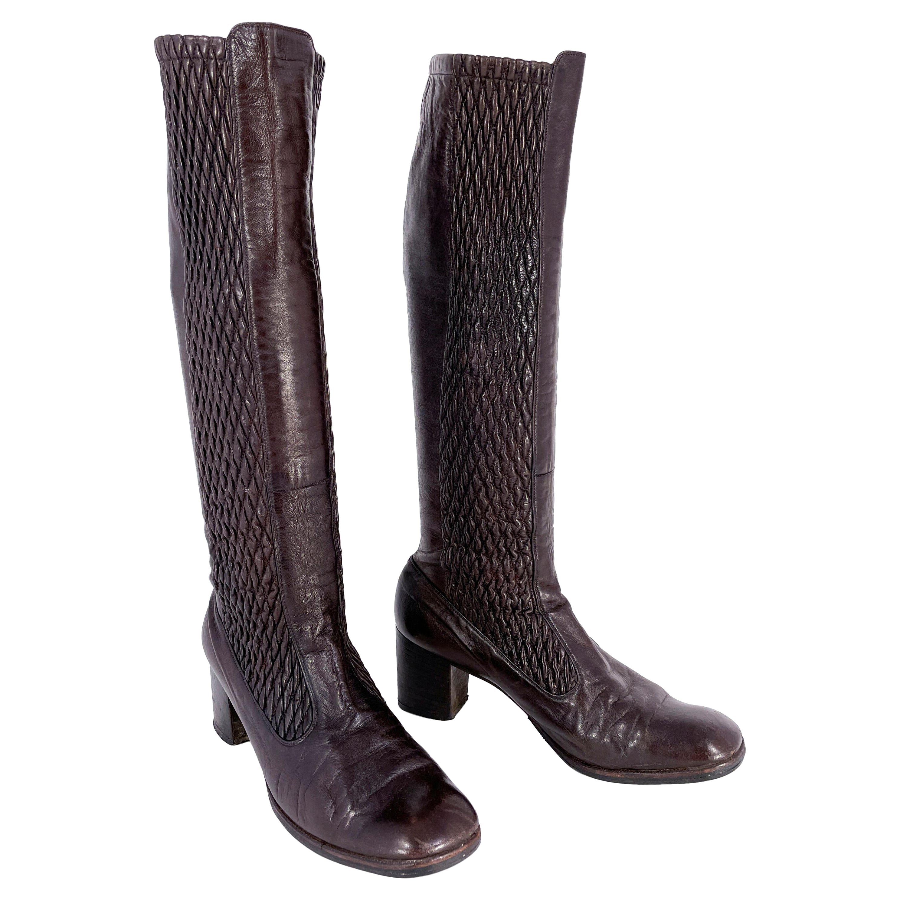 Stivali anni '70 Saks Fifth Ave. Stivali in pelle marrone