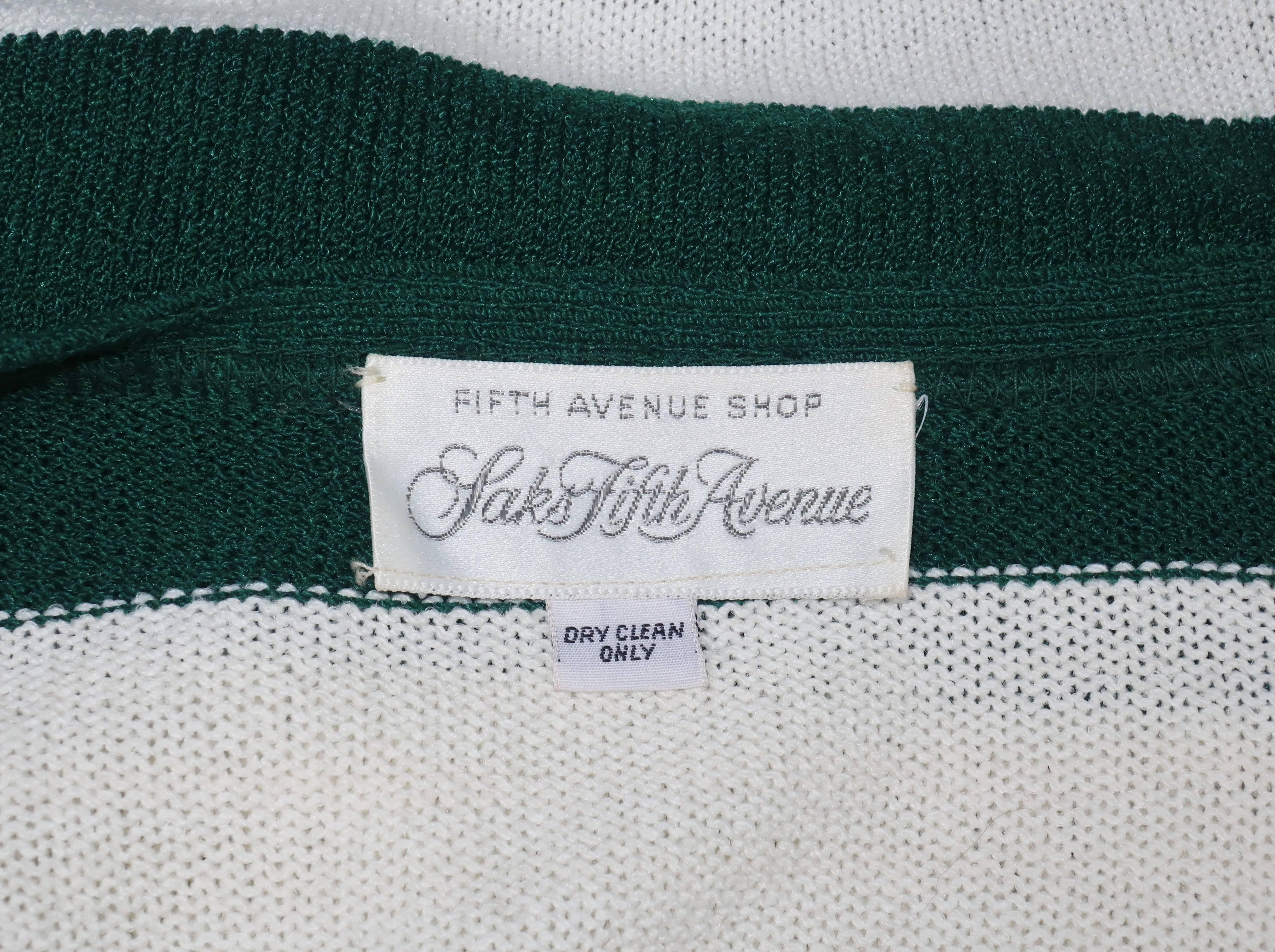 1970's Saks Fifth Avenue Green & White Striped Knit Sweater Set 3