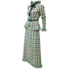 1970's Saks Fifth Avenue Seersucker Peplum Maxi Dress Ensemble
