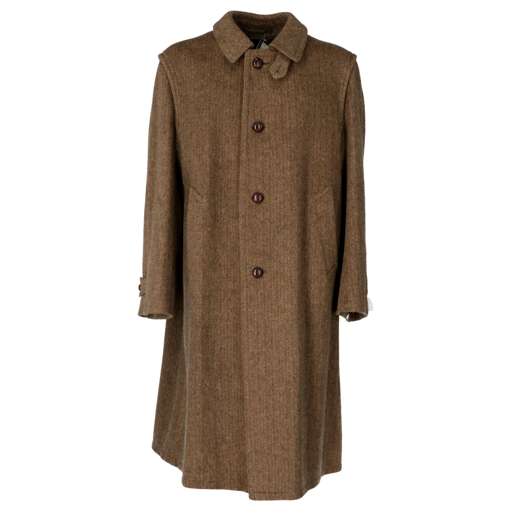1970s Salko Loden Brown Herringbone Wool Coat