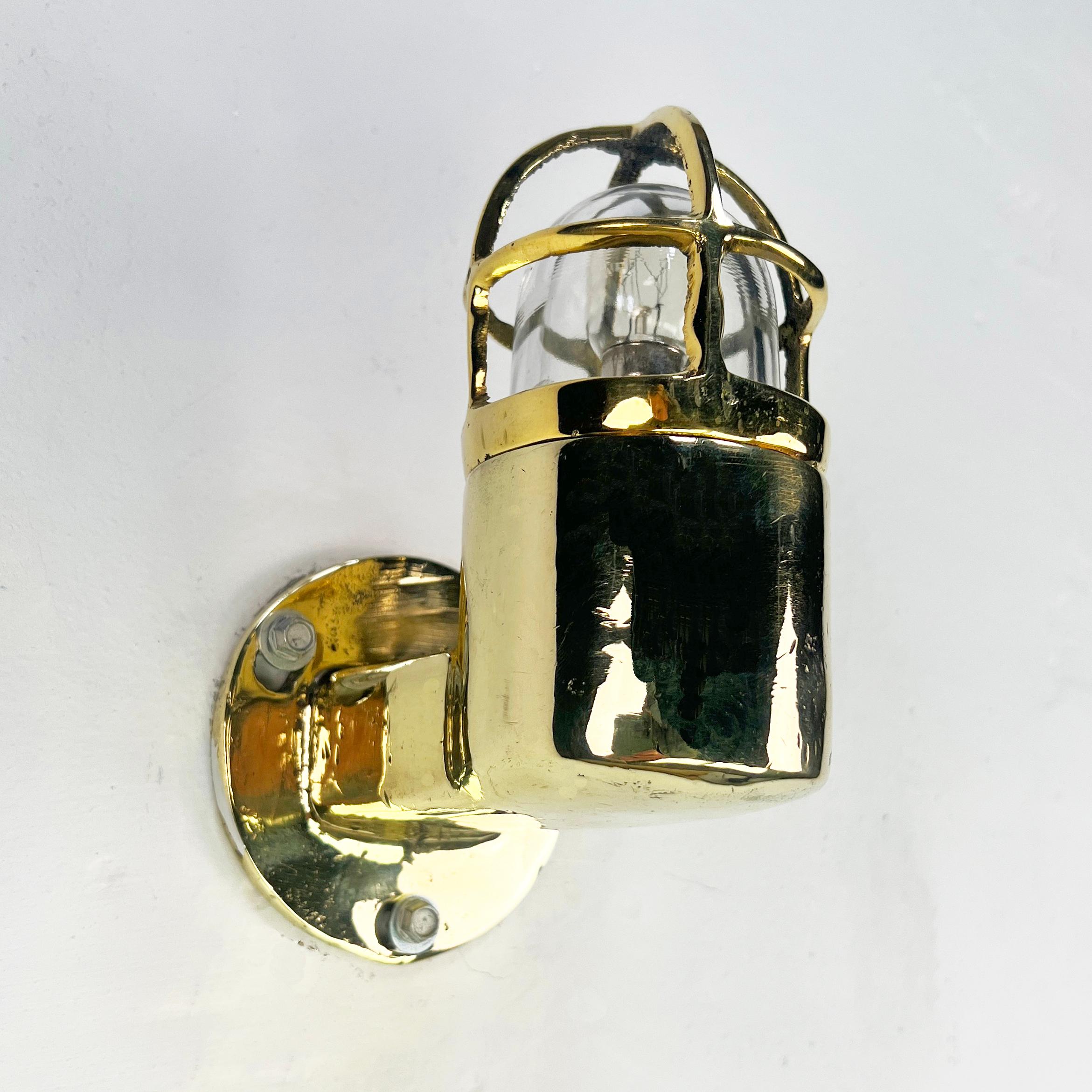 1970's Sall Cast Solid Brass 90 Degree Wall Light with Cage and Glass Dome For Sale 4