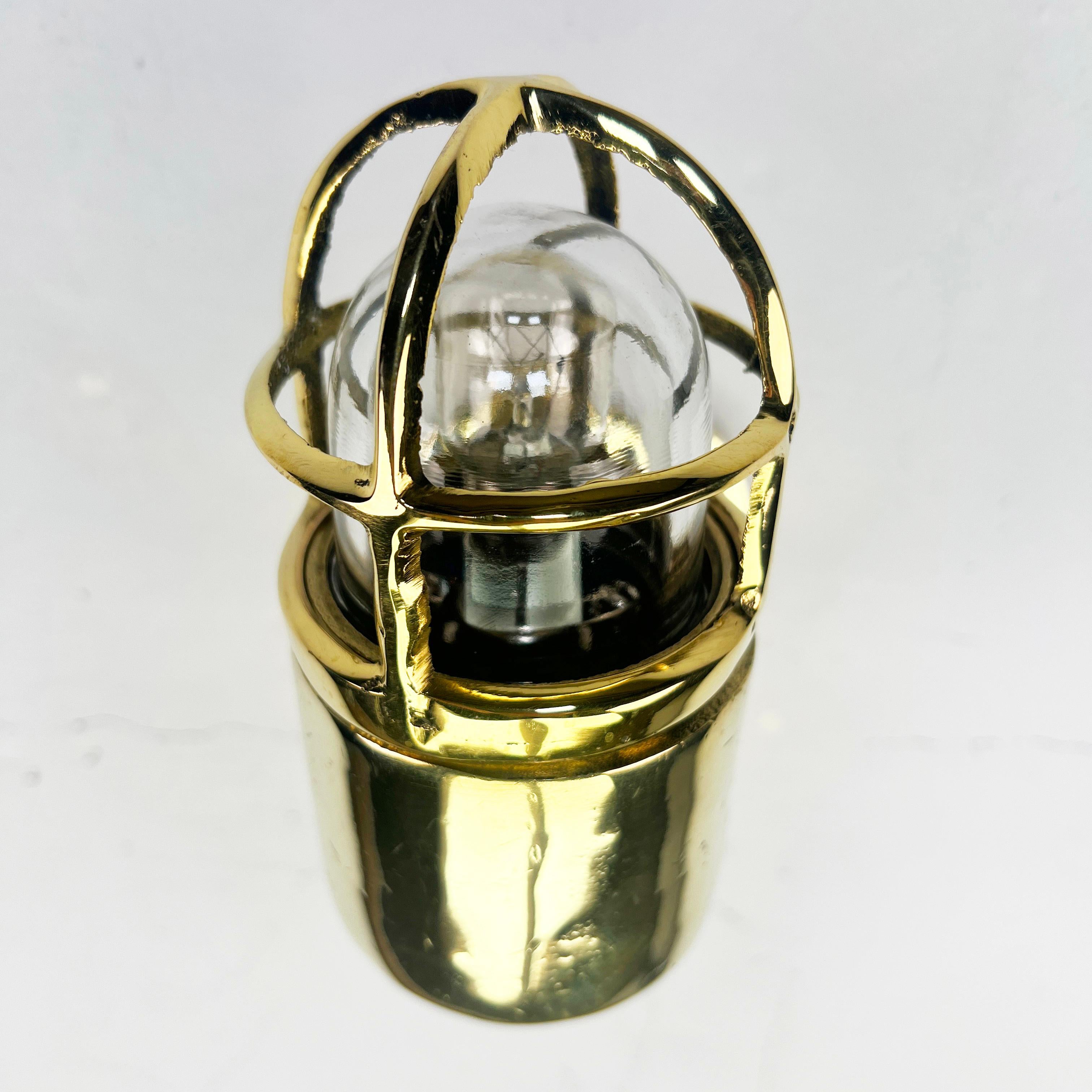 1970's Sall Cast Solid Brass 90 Degree Wall Light with Cage and Glass Dome For Sale 5