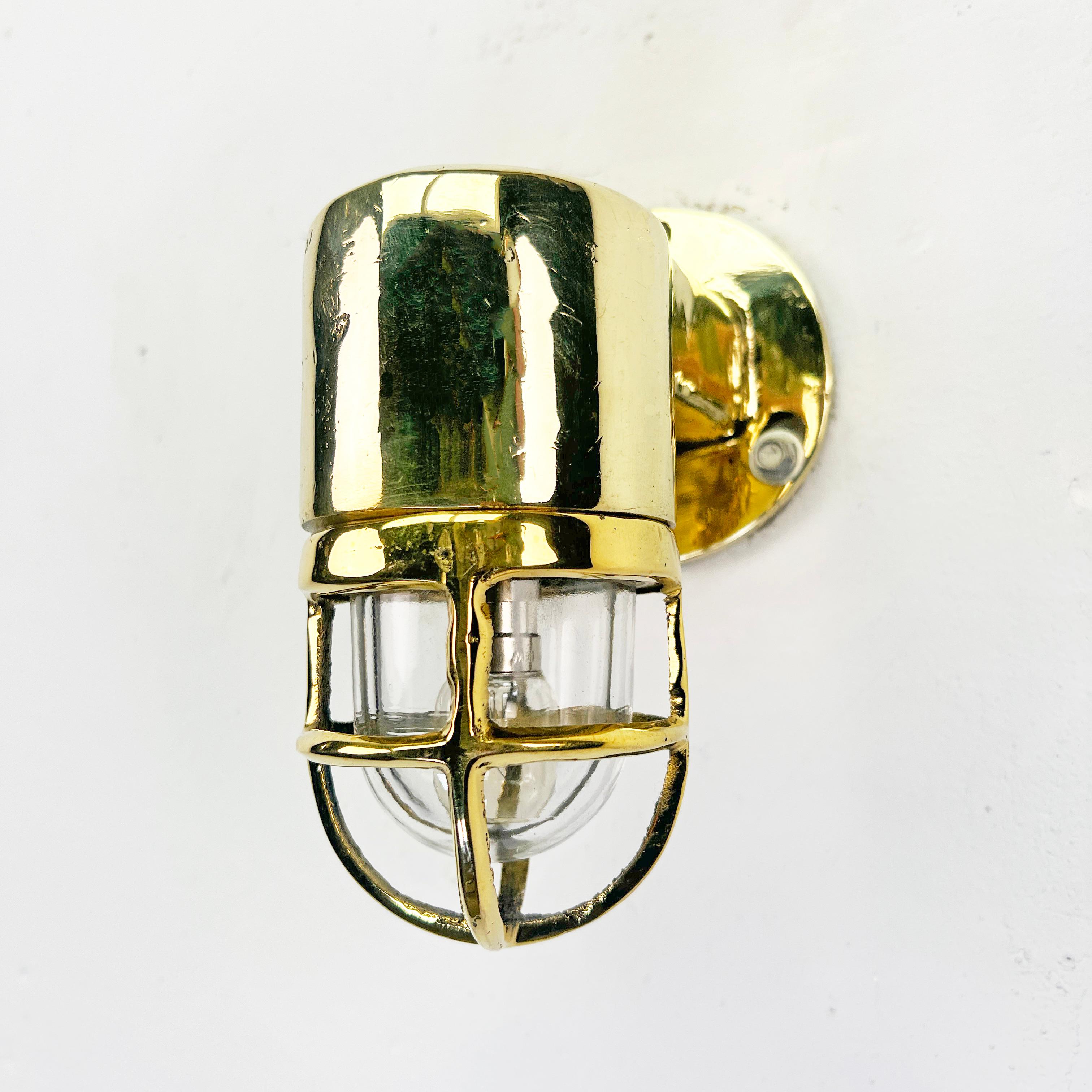 1970's Sall Cast Solid Brass 90 Degree Wall Light with Cage and Glass Dome For Sale 3