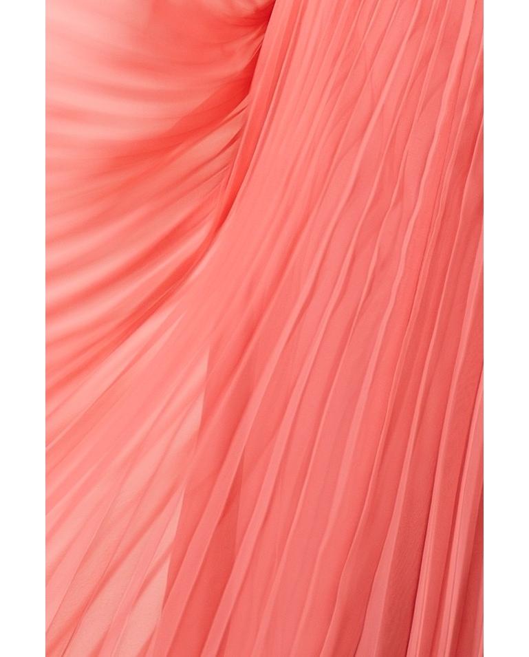 1970er Jahre Lachsrosa Polyester Plissee-Rüschen-Kleid im Angebot 5