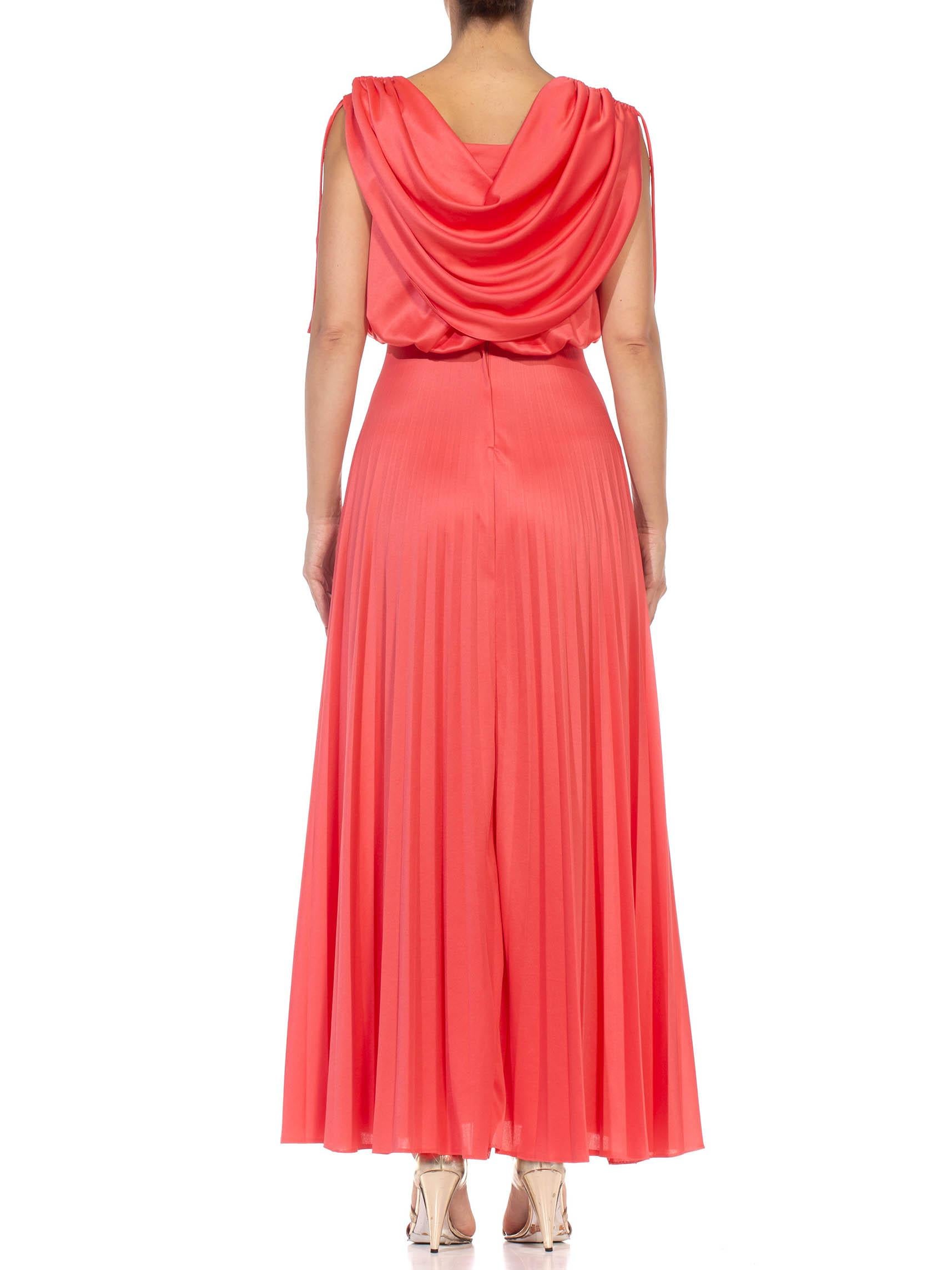 1970S Salmon Red Polyester Jersey Pleated Gown 7