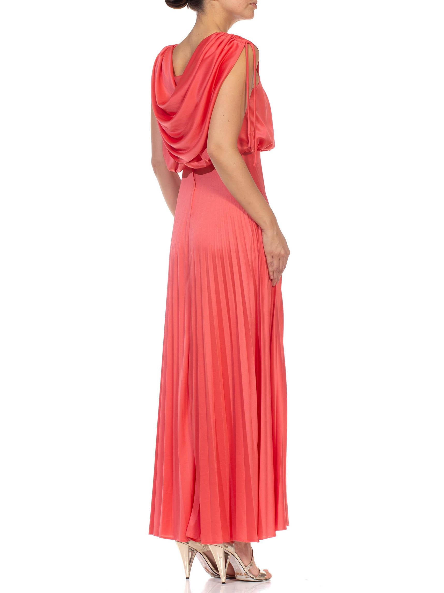 1970S Salmon Red Polyester Jersey Pleated Gown 3