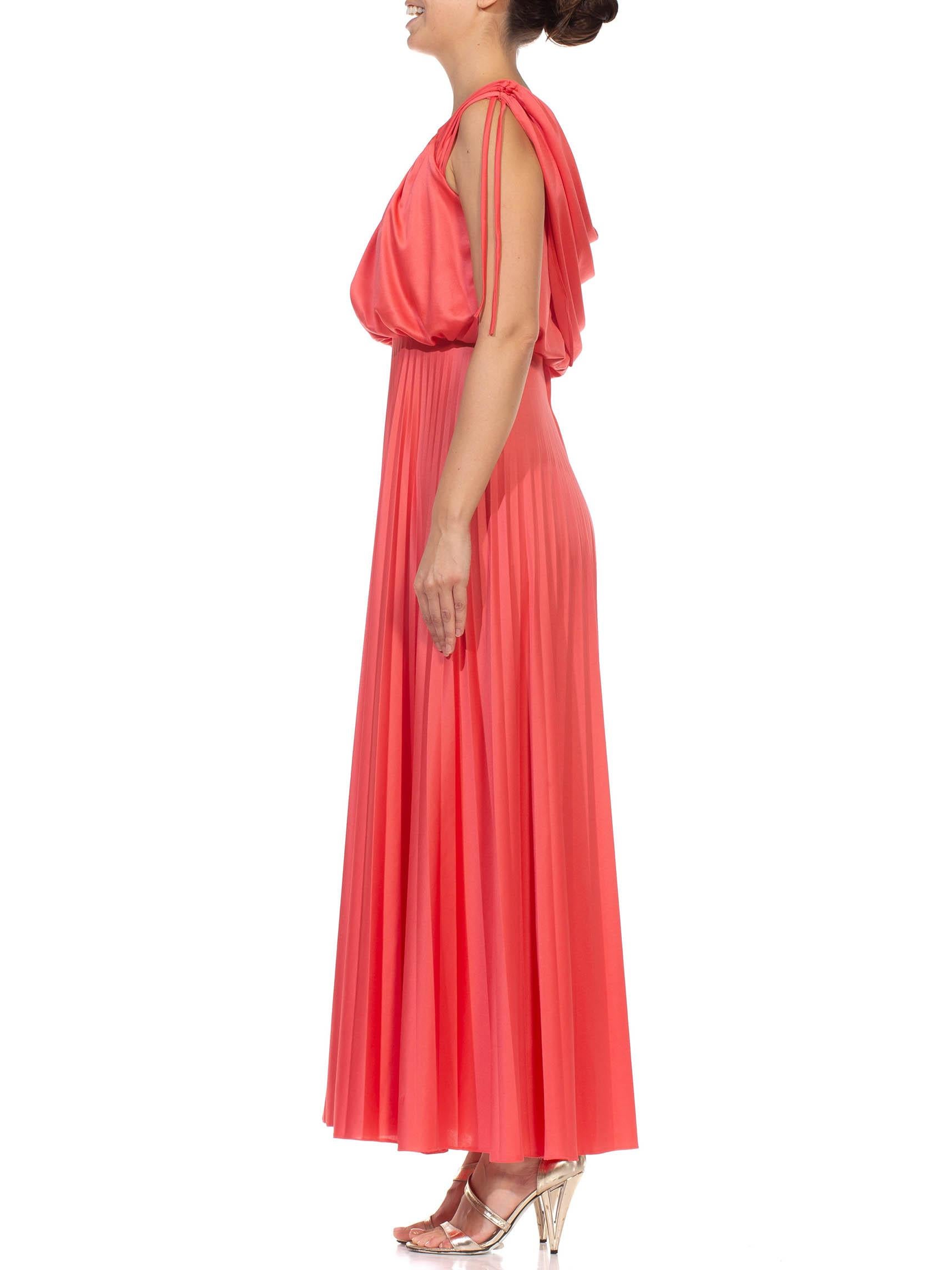 1970S Salmon Red Polyester Jersey Pleated Gown 4