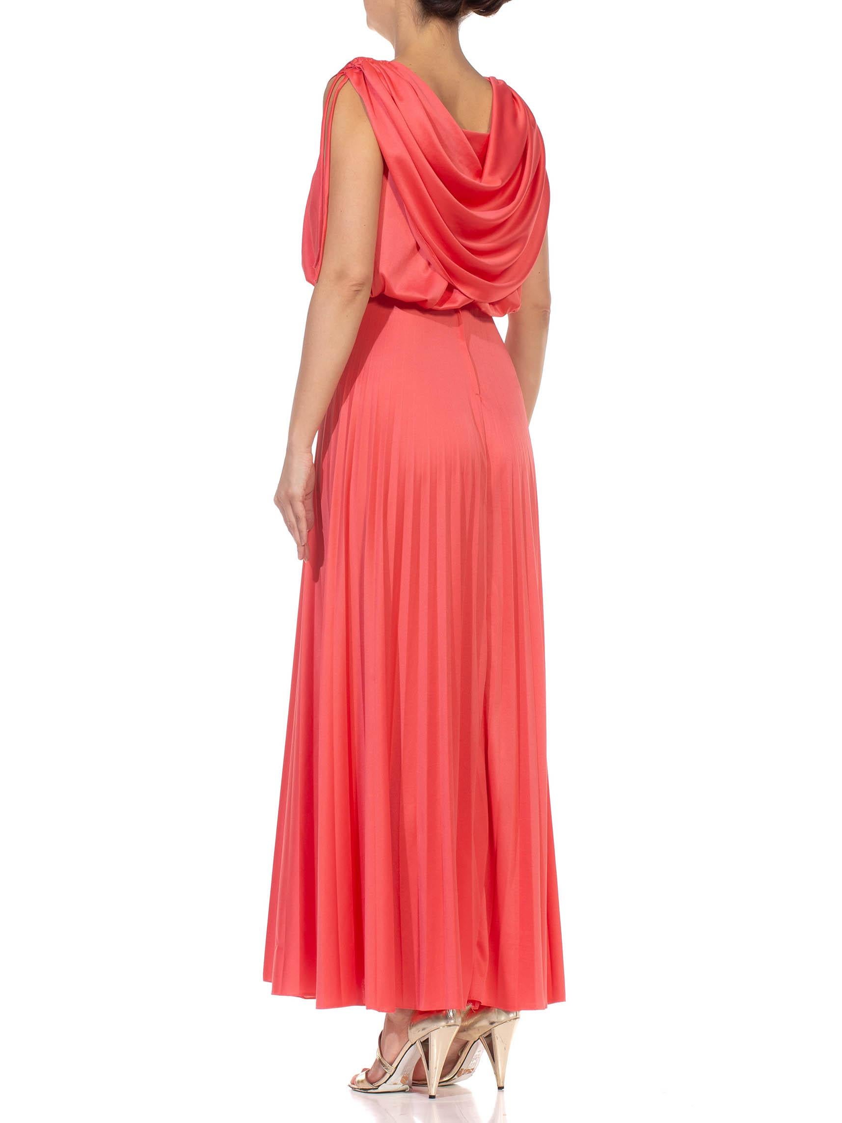 1970S Salmon Red Polyester Jersey Pleated Gown 5