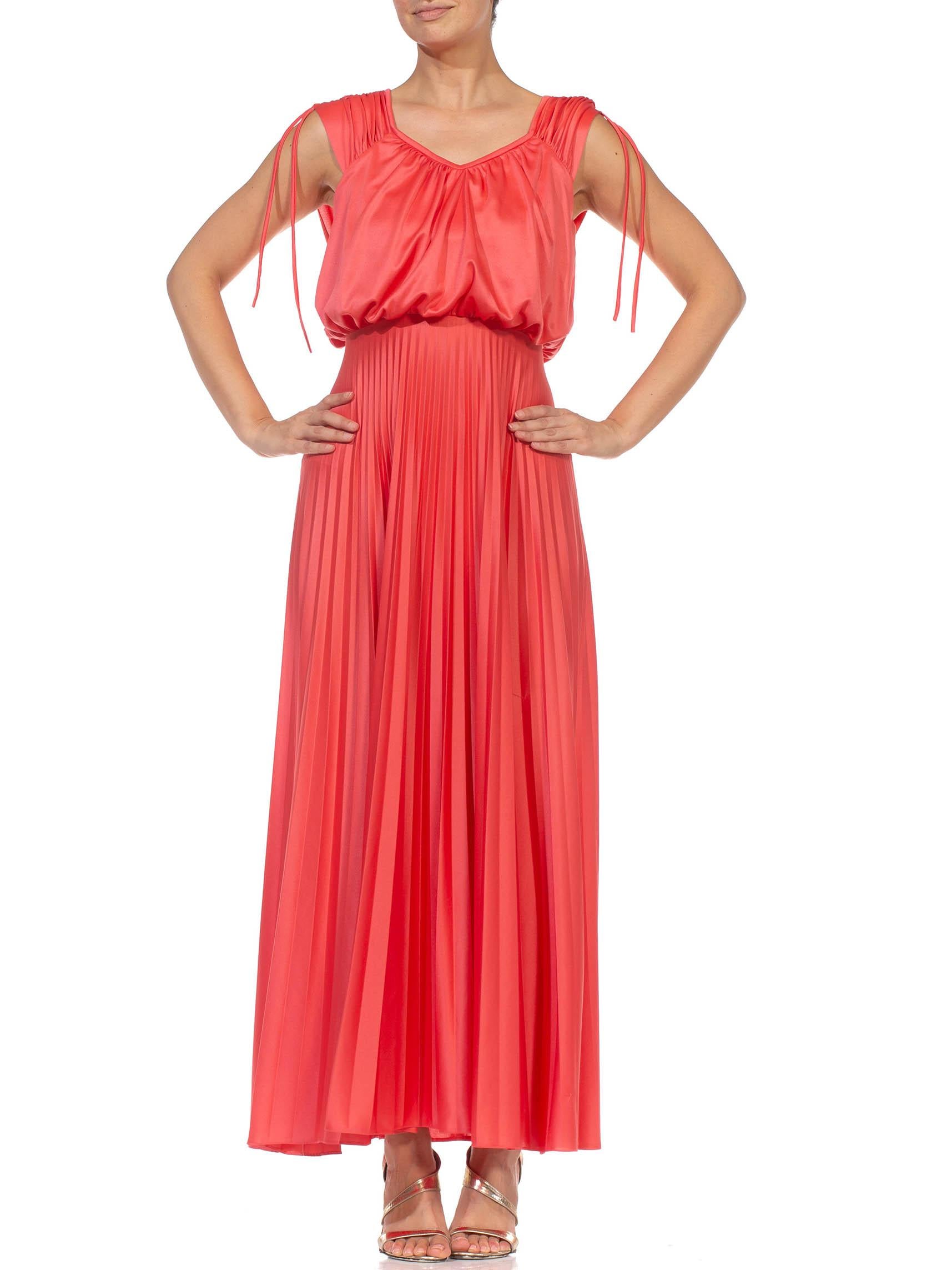 1970S Salmon Red Polyester Jersey Pleated Gown 6