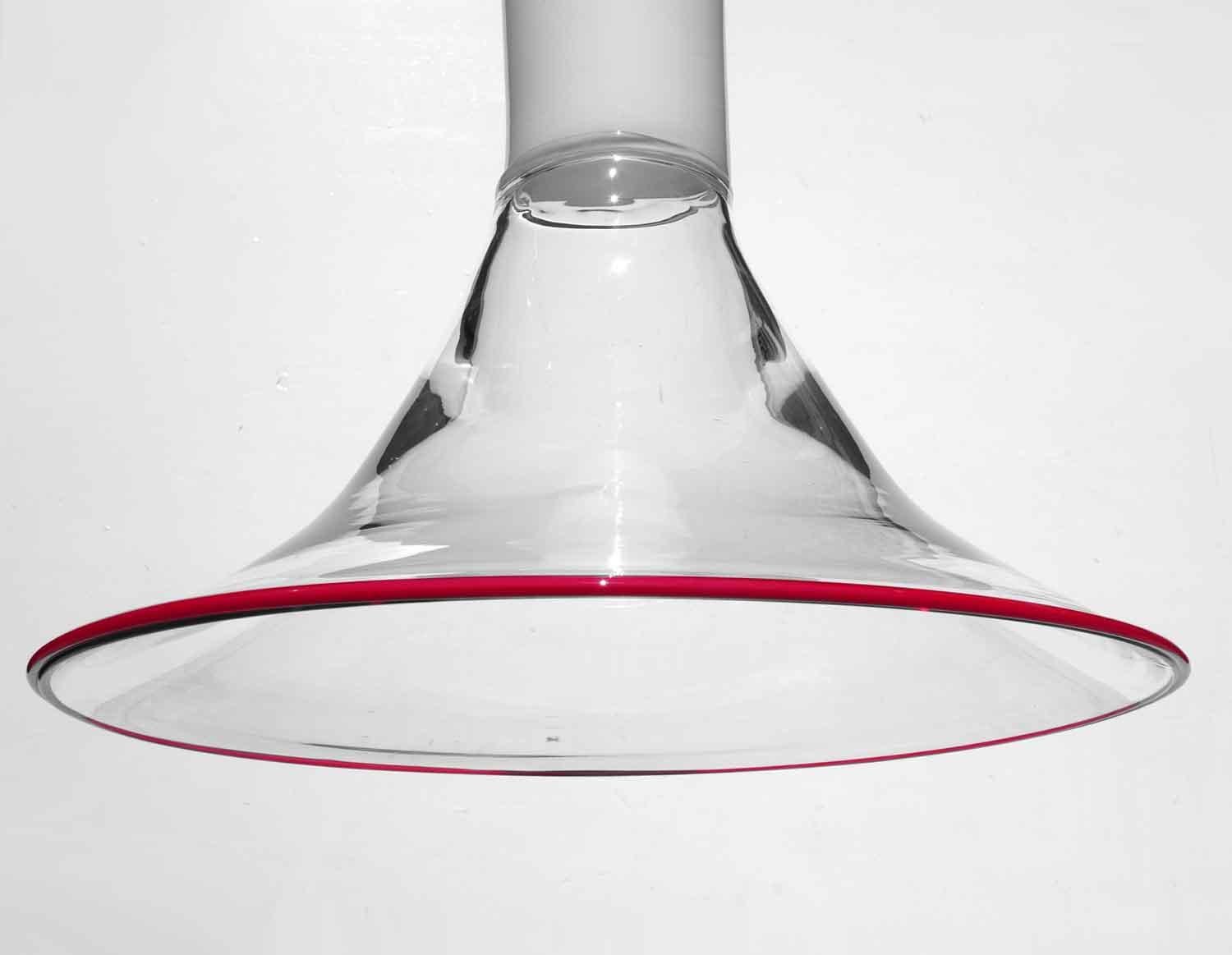 Ceiling lamp mod. Samanta
designer Roberto Pamio & Renato Toso
Leucos, 1971
White, clear and red blown murano glass.
White opal hand blown glass tube. A clear glass lampshade with a red rim. Some metal parts.
Perfect condiction.
