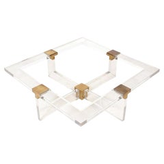 1970's Sandro Petti Acrylic and Brass Square Coffee Table from NYC Artist Studio