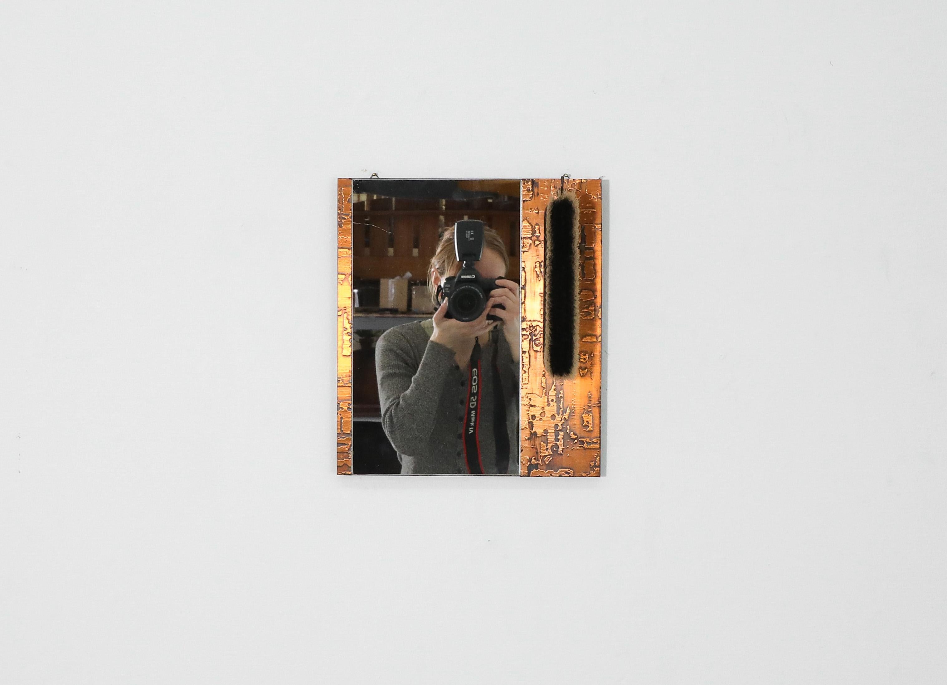 Santambrogio & De Berti Style Wall Mount Copper Butler's Mirror with Brush For Sale 7