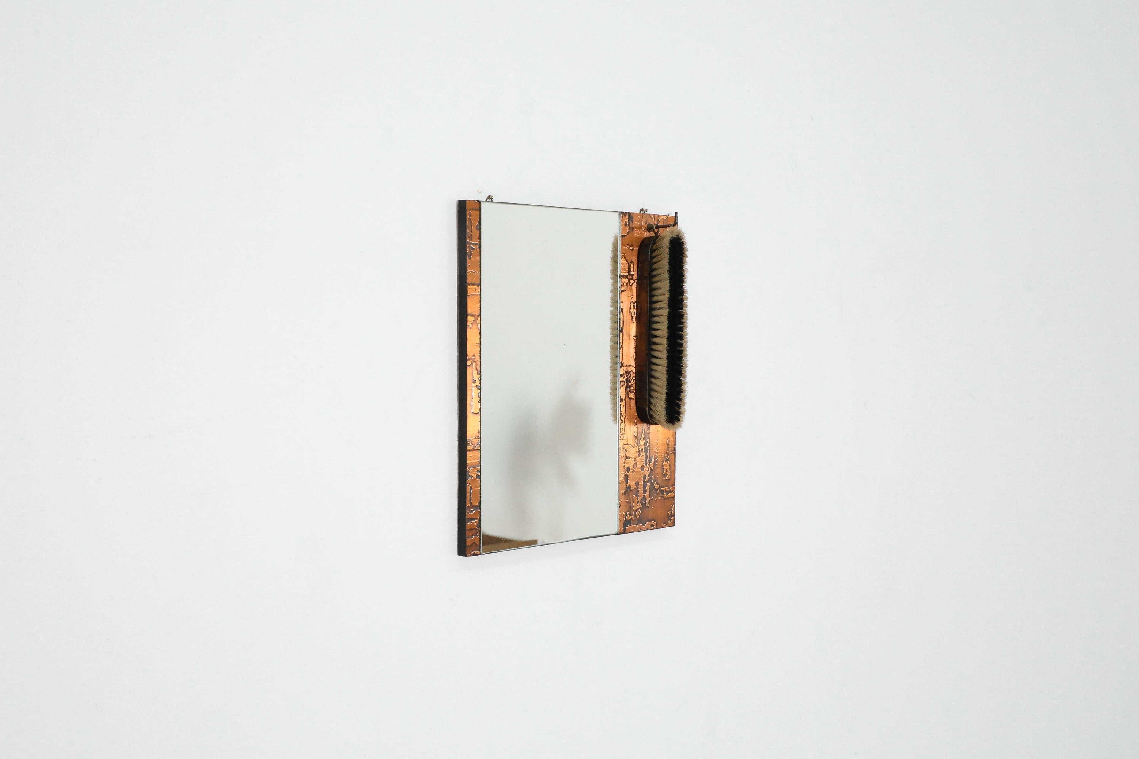 Dutch 1970s, Santambrogio & De Berti styl Wall Mount Copper Butler's Mirror with Brush For Sale