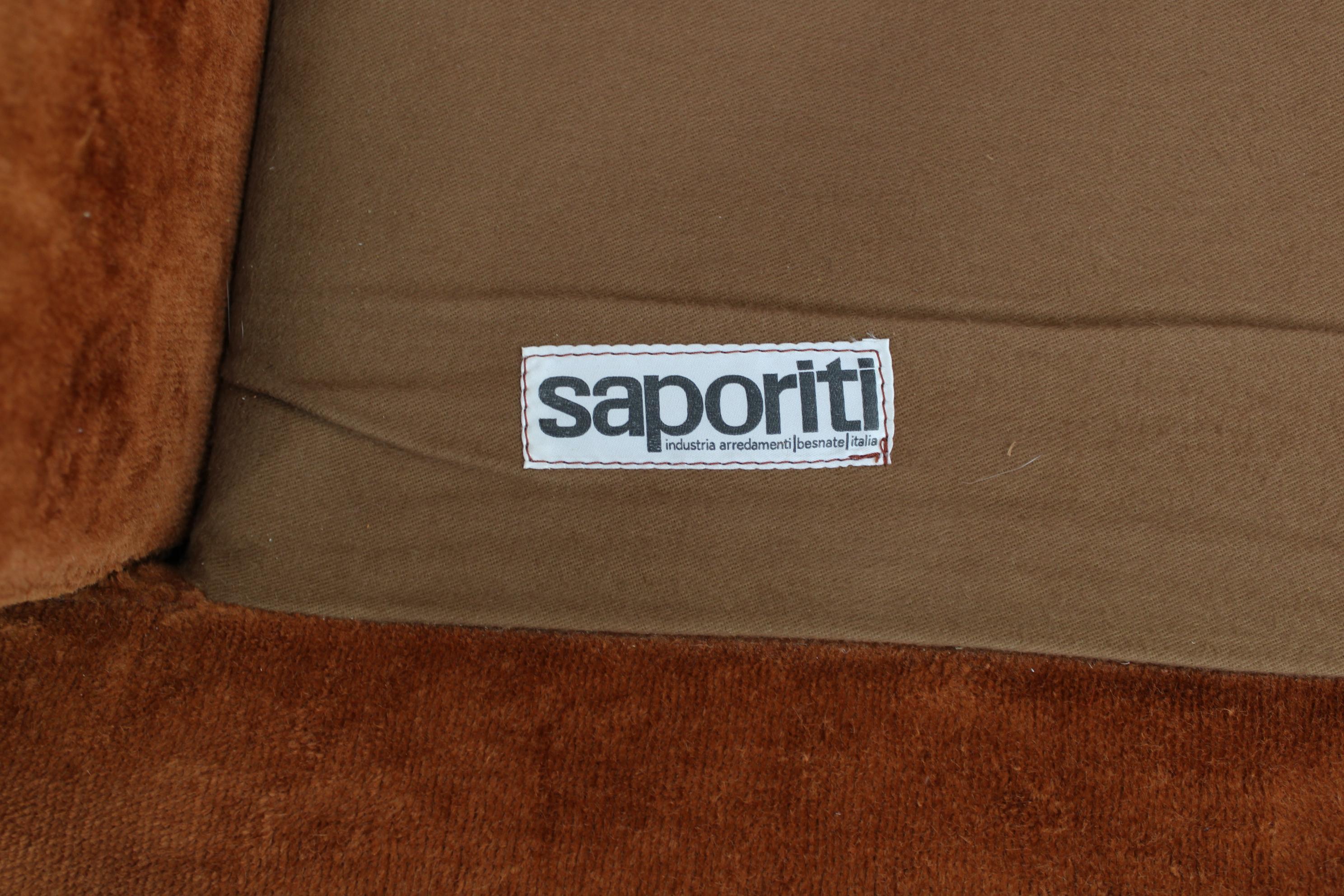 Canapé 3 places Saporiti des années 1970 en velours, Italie en vente 9