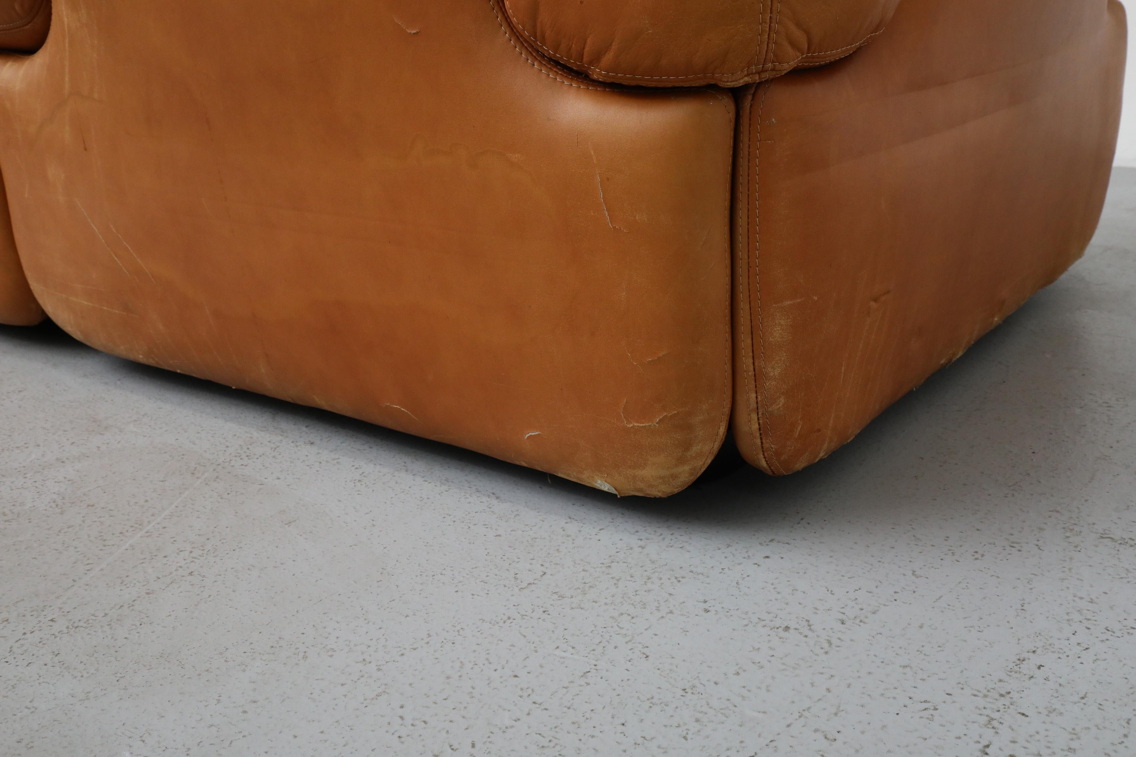1970s Saporiti 'Confidential' Cognac Leather Loveseat by Alberto Rosselli For Sale 4