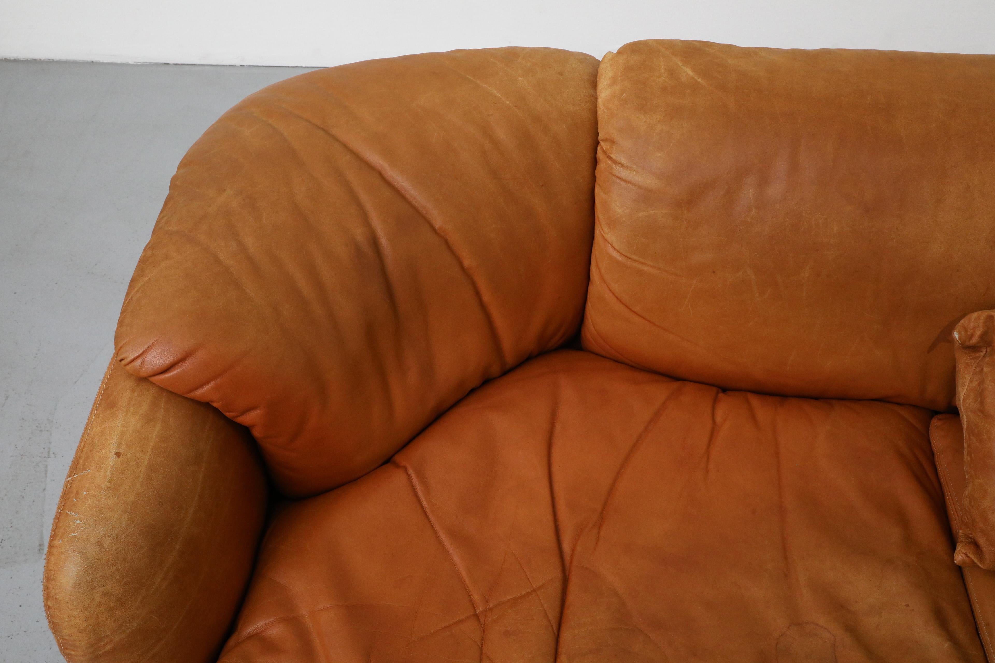 1970s Saporiti 'Confidential' Cognac Leather Loveseat by Alberto Rosselli For Sale 9