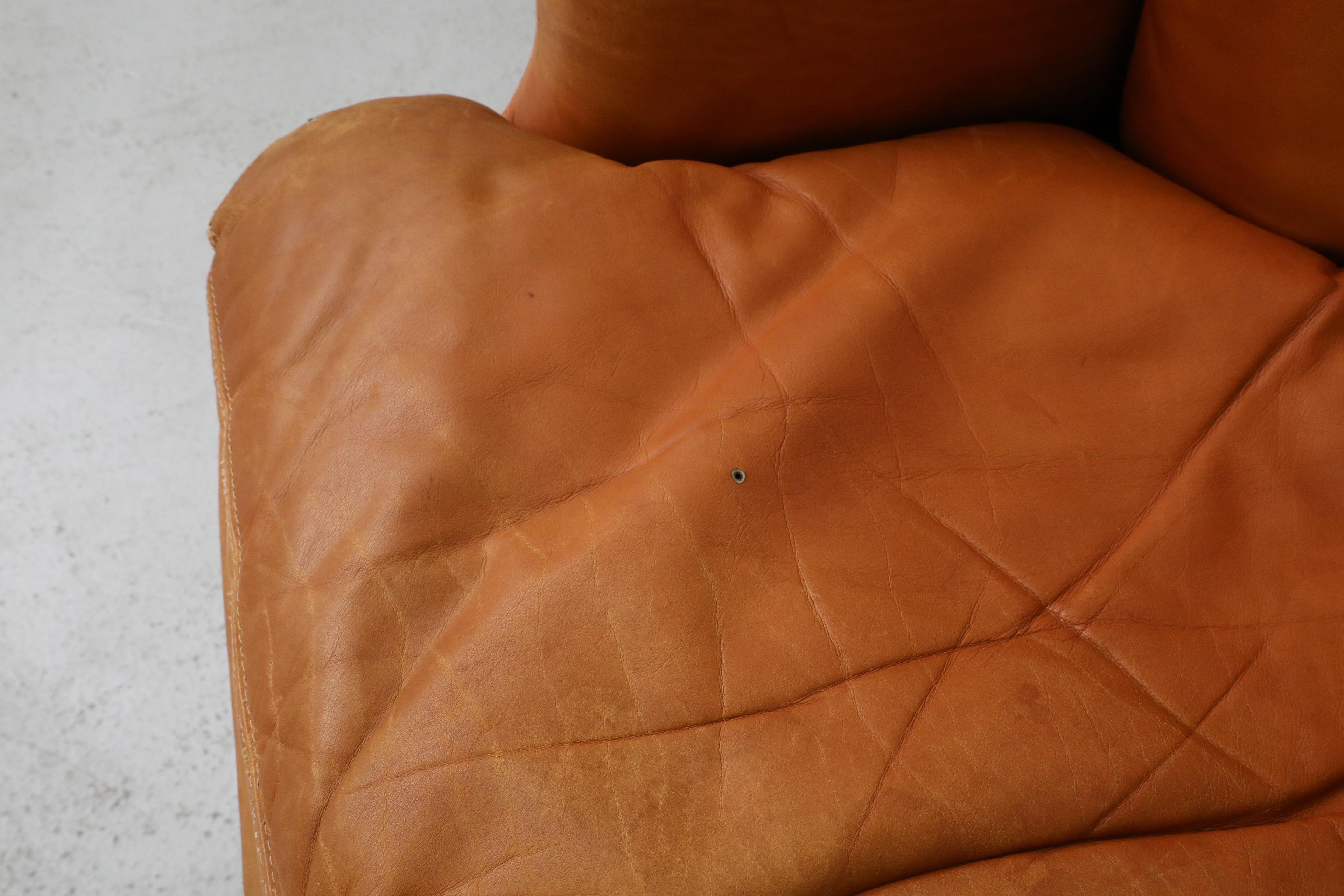 1970s Saporiti 'Confidential' Cognac Leather Loveseat by Alberto Rosselli For Sale 13