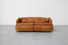 1970s Saporiti 'Confidential' Cognac Leather Loveseat by Alberto Rosselli