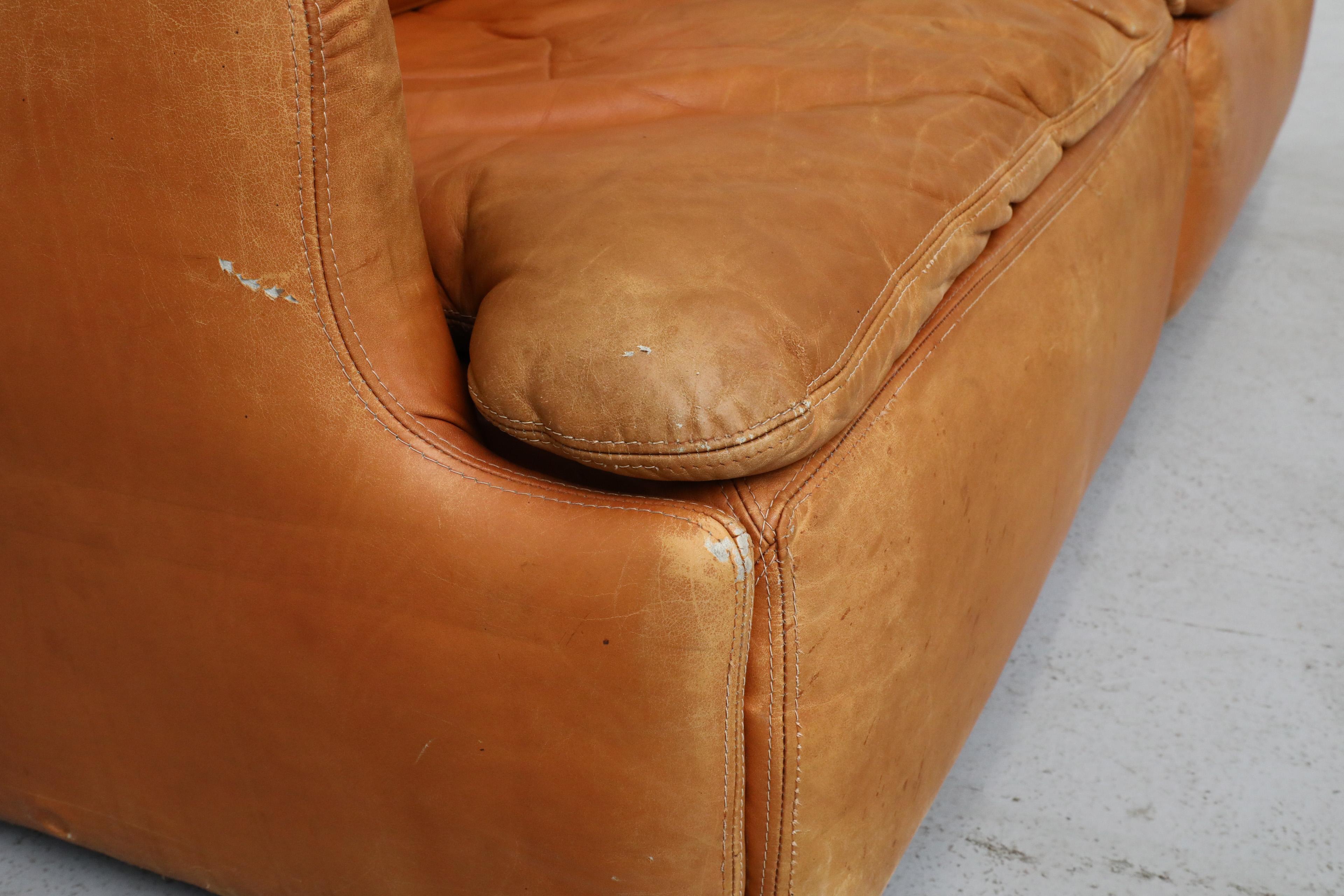 1970s Saporiti 'Confidential' Cognac Leather Loveseat by Alberto Rosselli For Sale 14