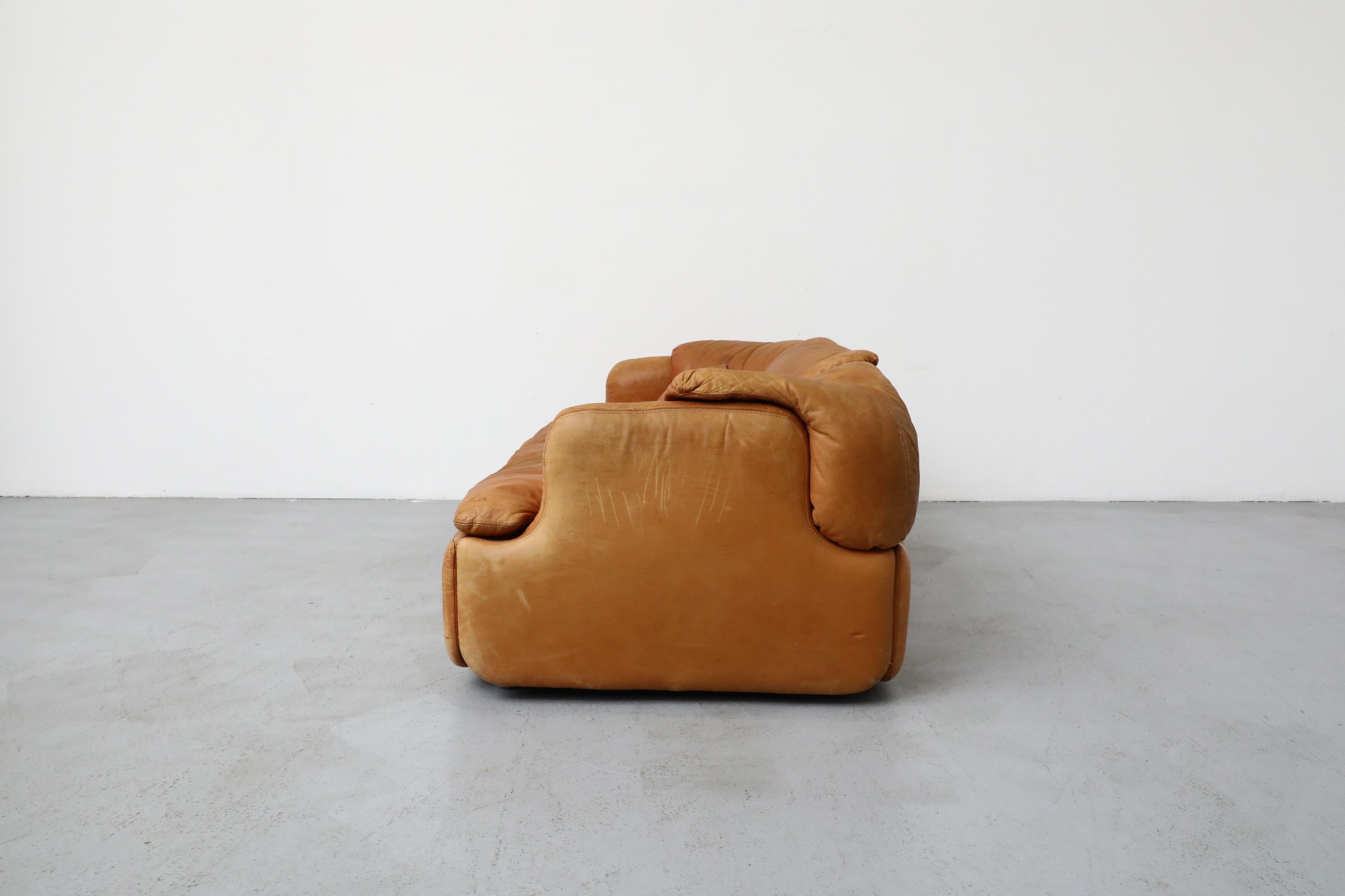 Italian 1970s Saporiti 'Confidential' Cognac Leather Loveseat by Alberto Rosselli For Sale