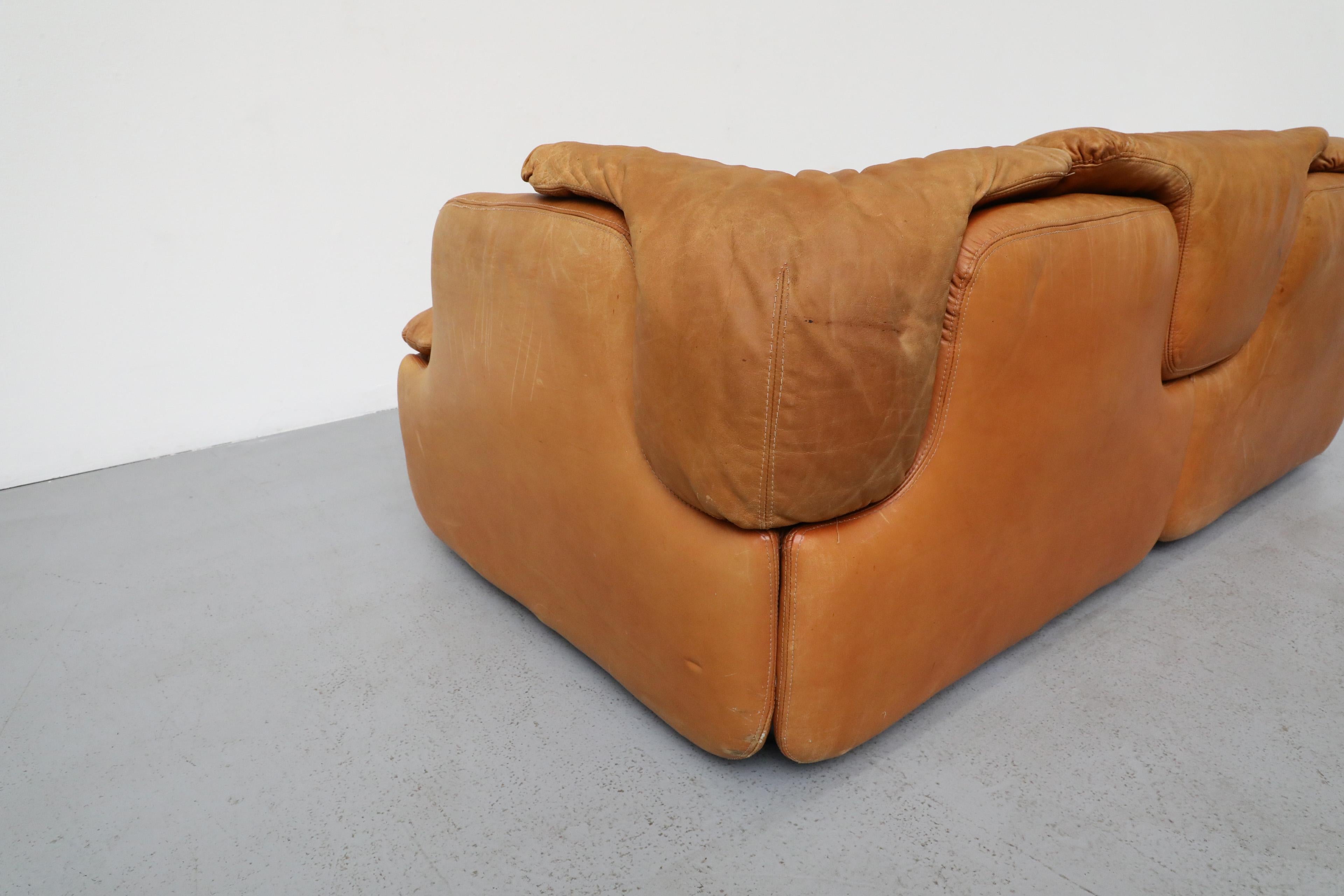 1970s Saporiti 'Confidential' Cognac Leather Loveseat by Alberto Rosselli For Sale 2