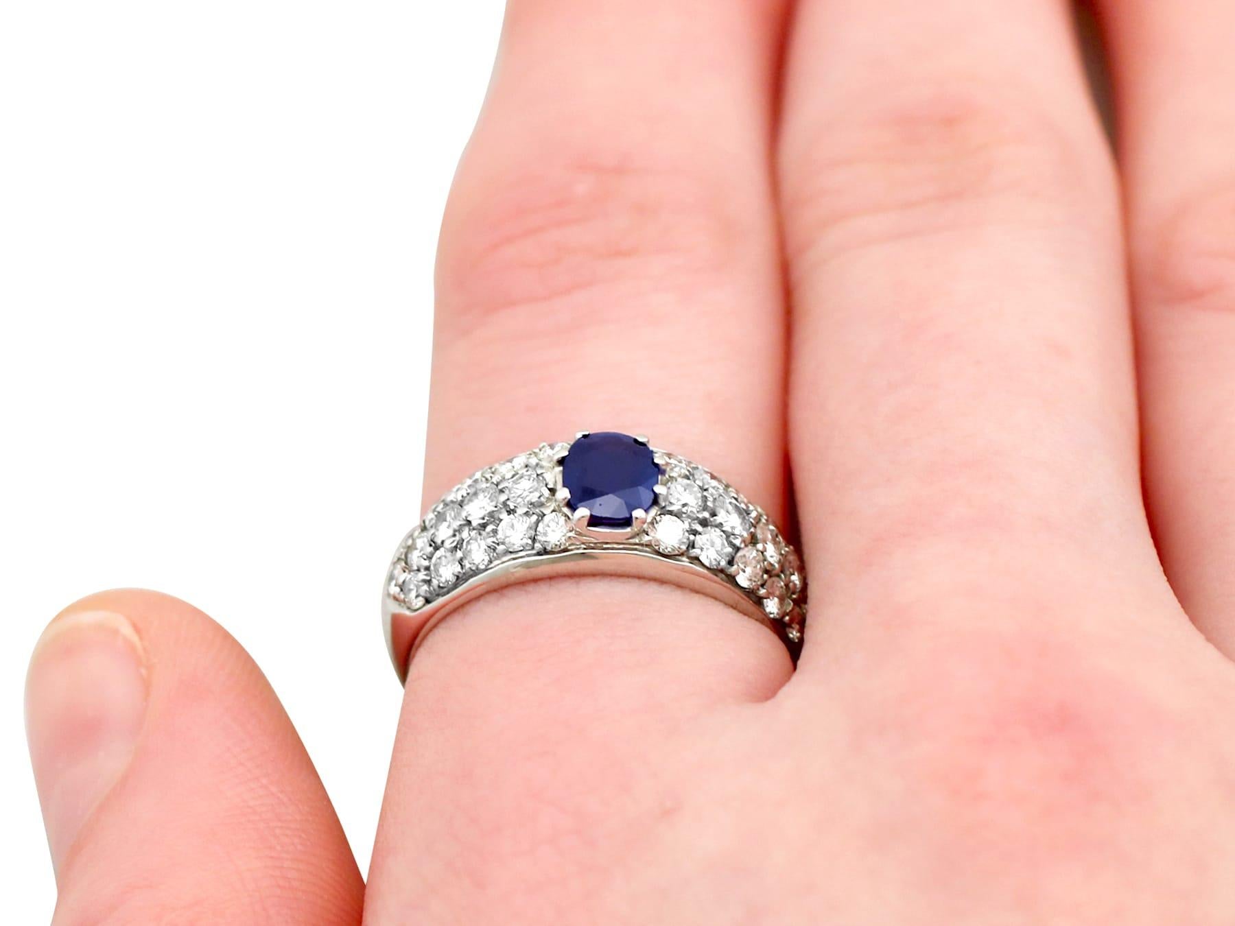 1970s Sapphire 1.95 Carat Diamond and White Gold Engagement Ring For Sale 3