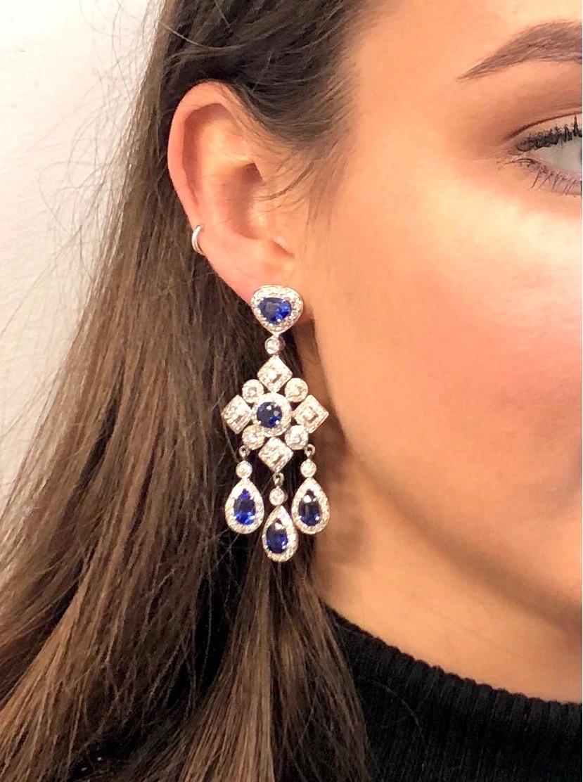 1970s Sapphire and Diamond Drop Earrings For Sale 3