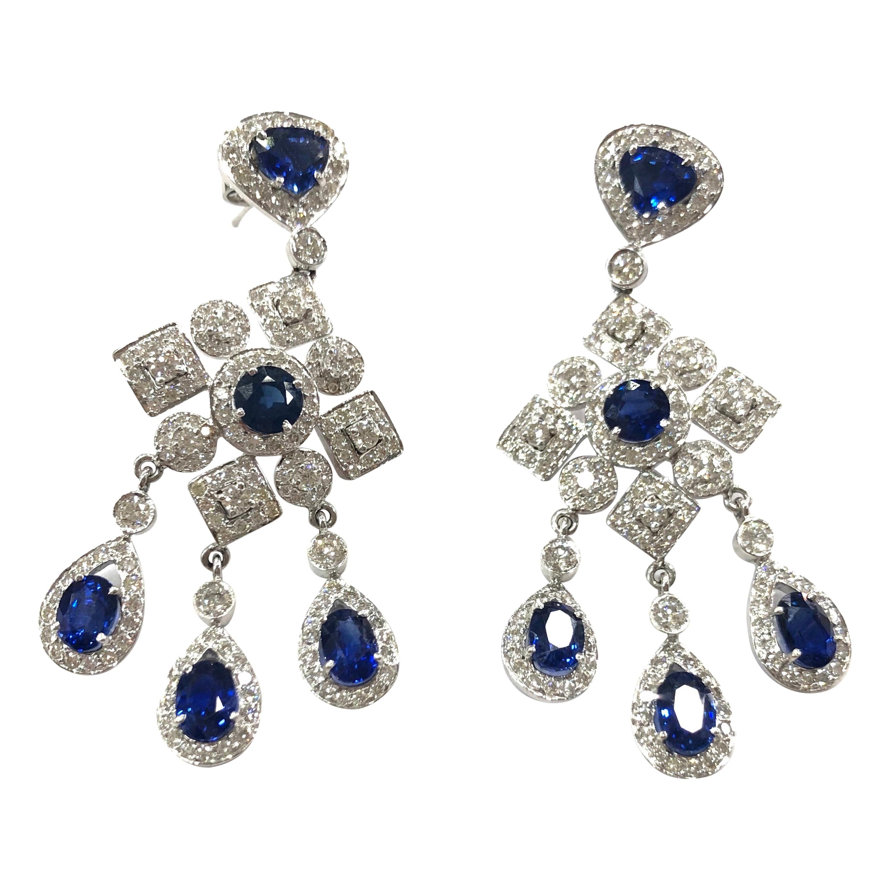 1970s Sapphire and Diamond Drop Earrings For Sale