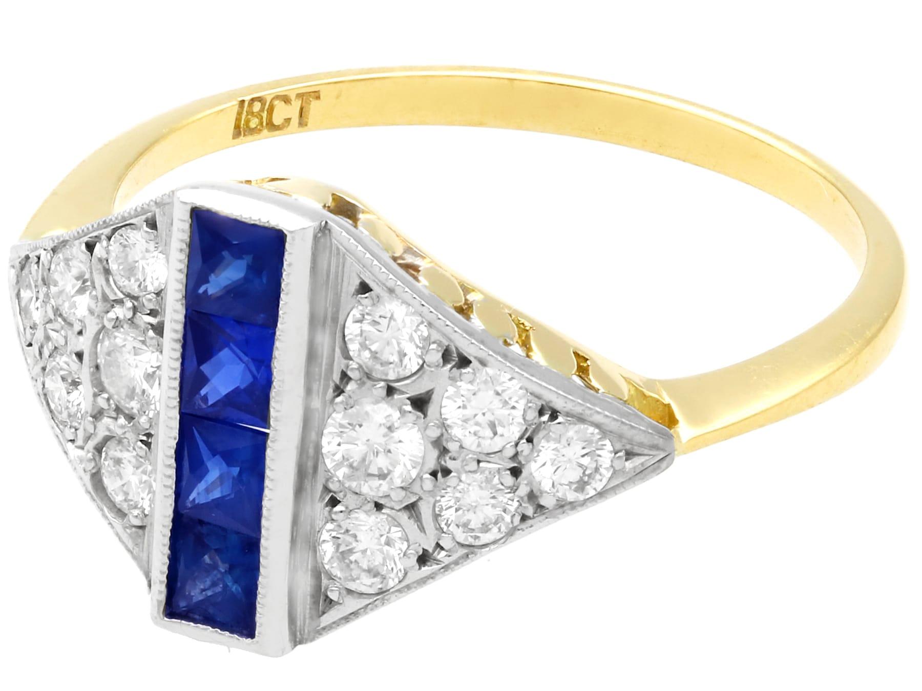 Rétro Bague de cocktail en or jaune avec saphir et diamant des années 1970 en vente