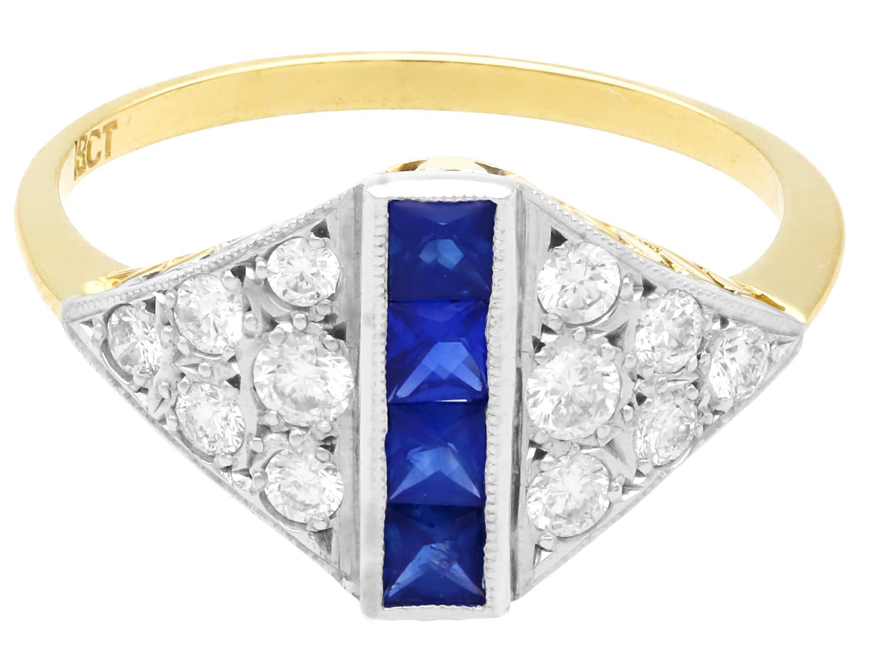 Taille française Bague de cocktail en or jaune avec saphir et diamant des années 1970 en vente