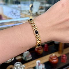 1970's Sapphire Cabochon and Diamond Curb Link Bracelet 18k Yellow Gold
