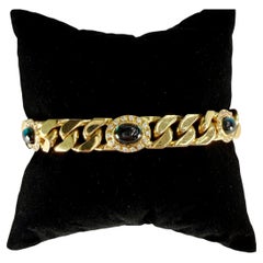 1970's Sapphire Cabochon and Diamond Curb Link Bracelet 18k Yellow Gold
