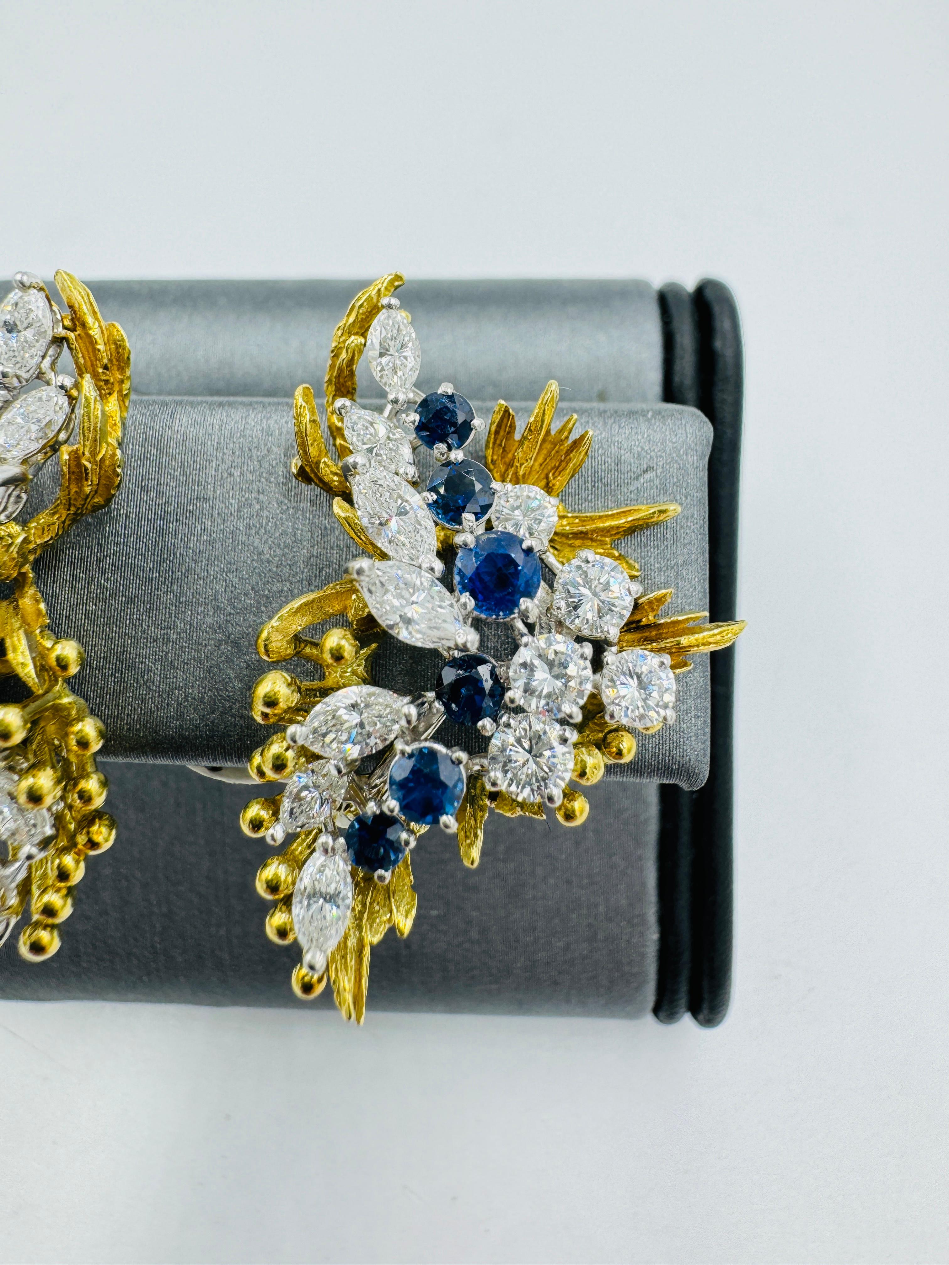 1970er Jahre Saphir Diamant Clip On Gelbgold Platin Ohrringe im Angebot 5