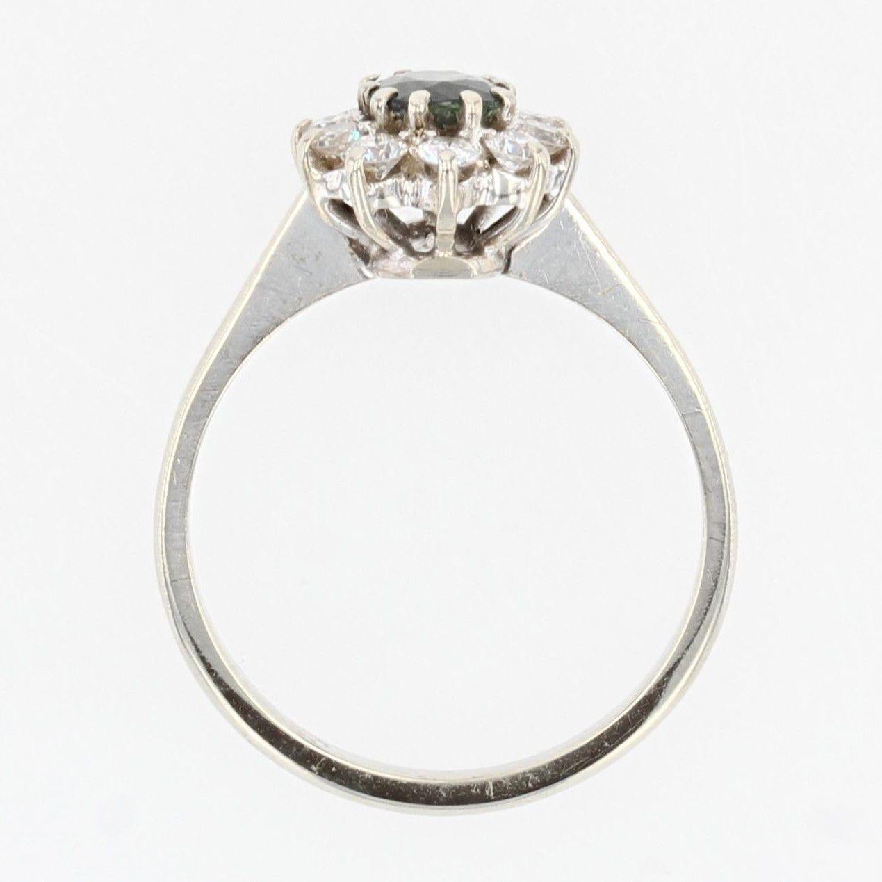 1970s Sapphire Diamonds 18 Karat White Gold Daisy Ring 5