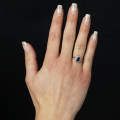 1970s Sapphire Diamonds 18 Karat White Gold Daisy Ring