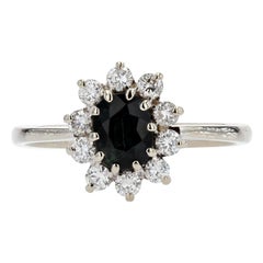 1970s Sapphire Diamonds 18 Karat White Gold Daisy Ring