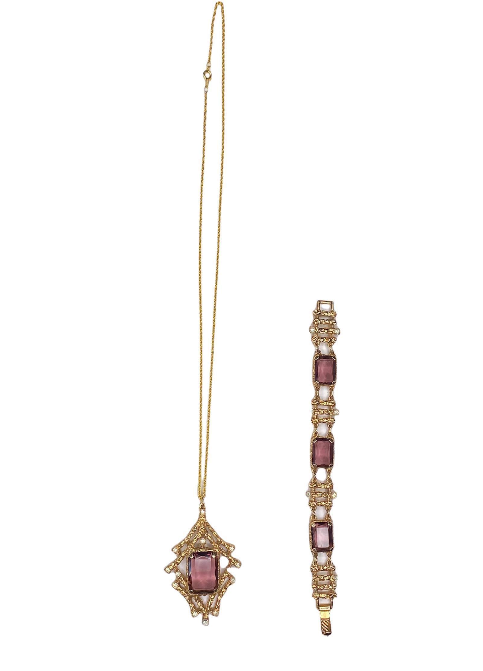 Beige 1970S SARAH COVENTRY Gold & Brown Gemstone Bracelet Necklace Set