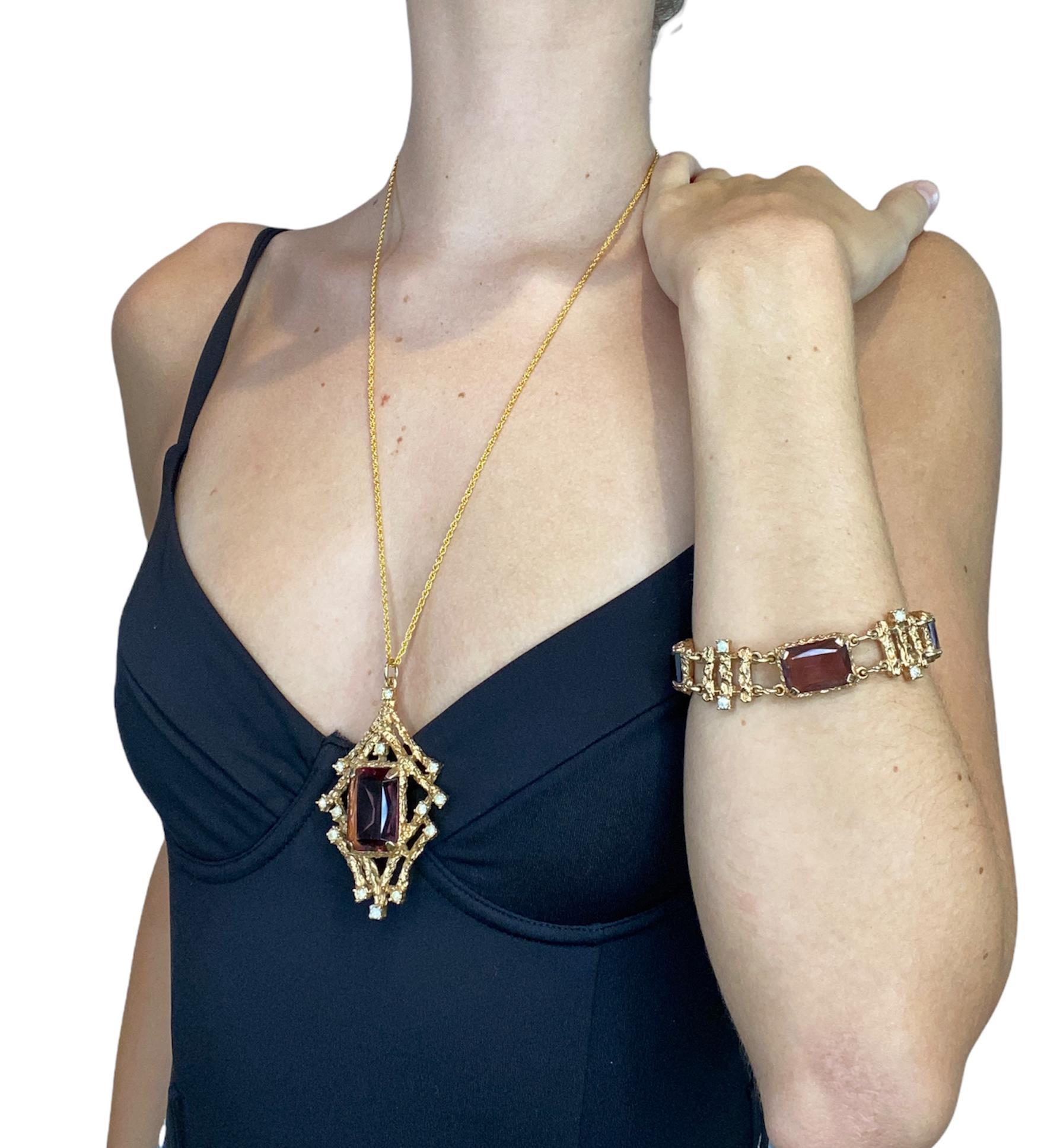 Women's 1970S SARAH COVENTRY Gold & Brown Gemstone Bracelet Necklace Set